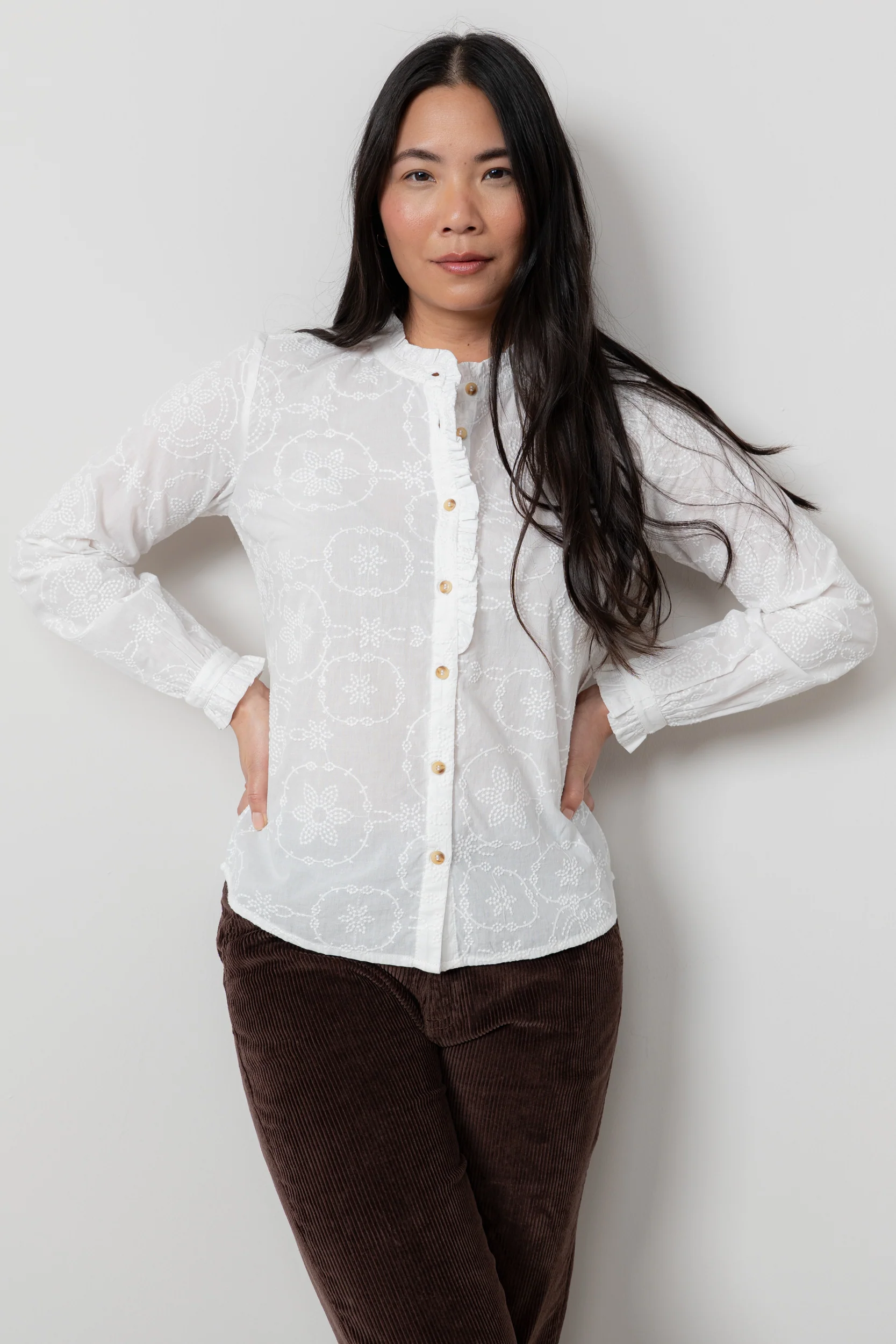Rachel Embroidered Cotton Blouse White - Image 3