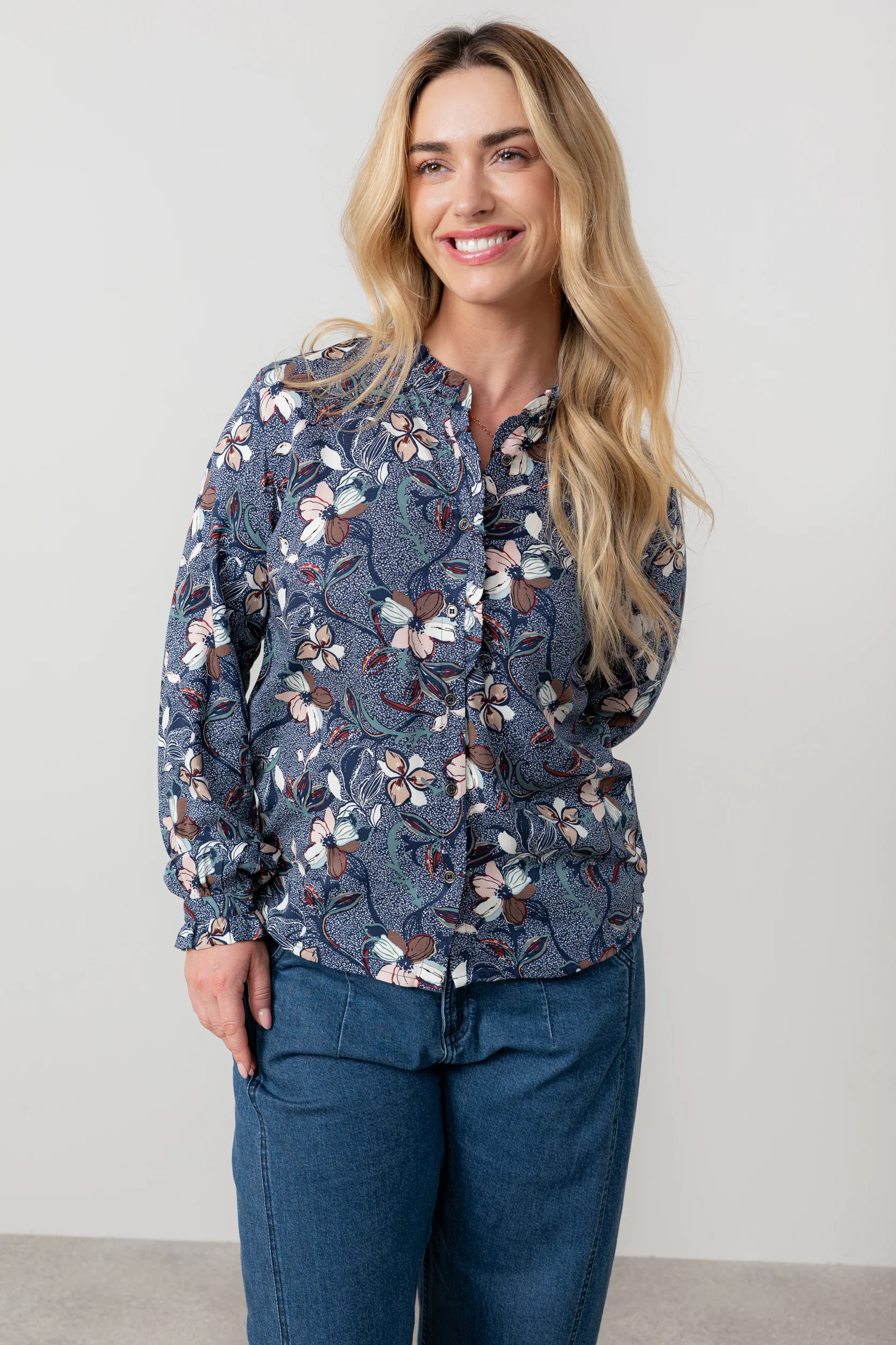 Rachel Frill Printed Blouse Navy - Image 2