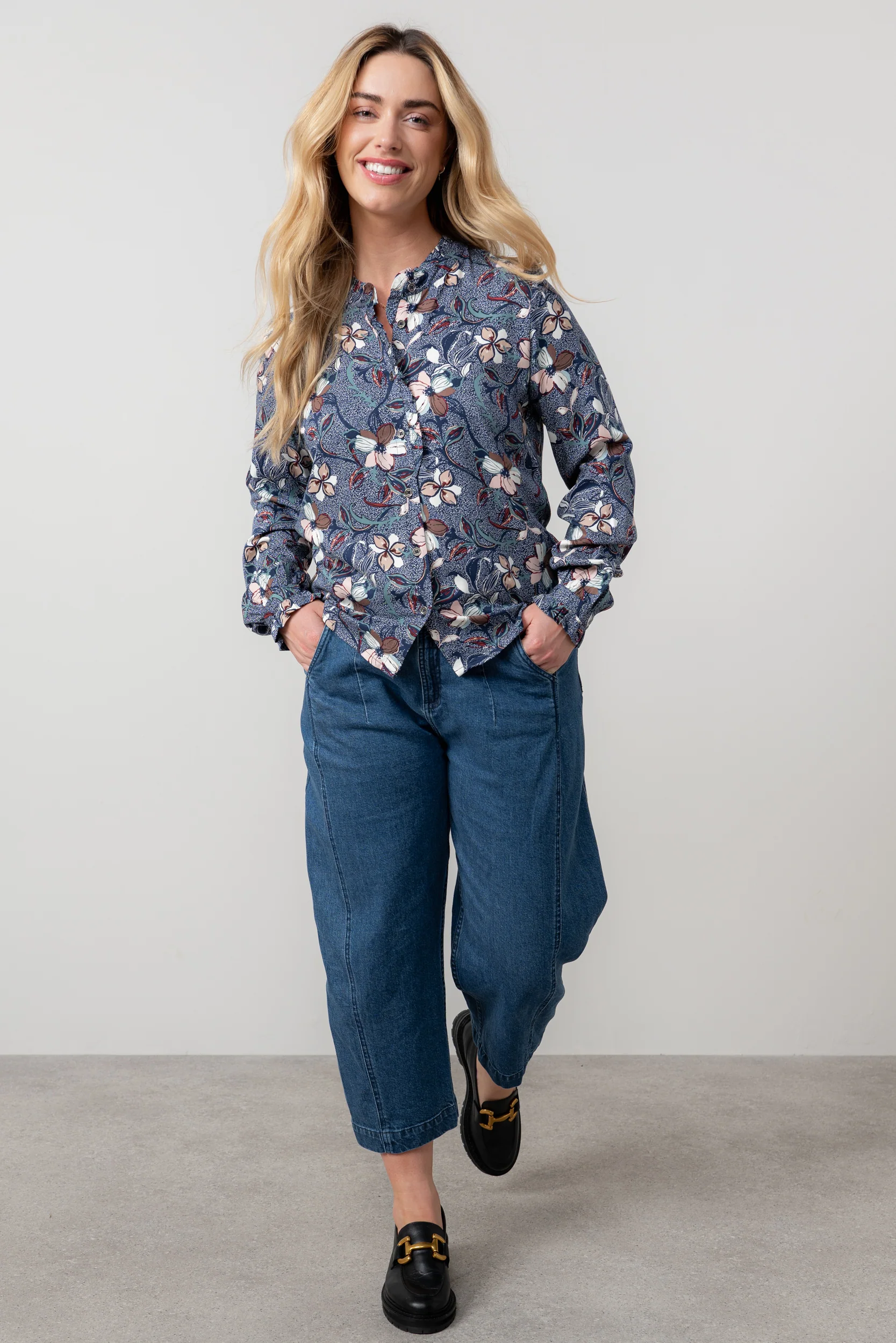 Rachel Frill Printed Blouse Navy - Image 3