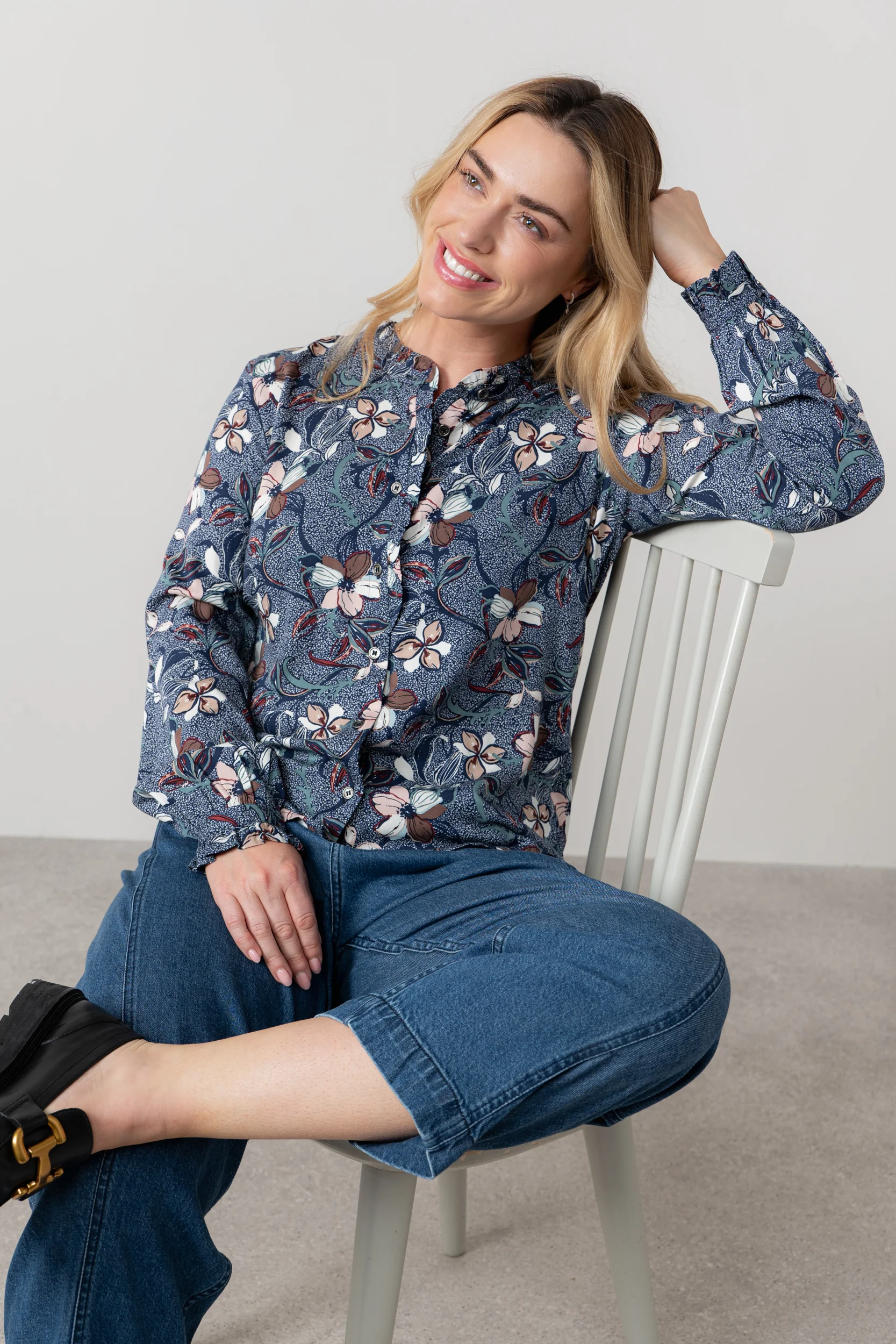 Rachel Frill Printed Blouse Navy - Image 5