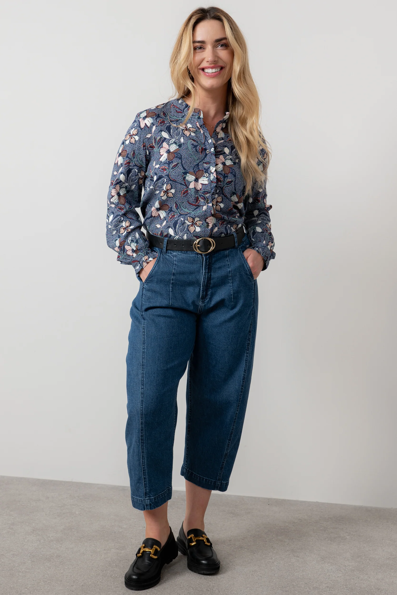 Rachel Frill Printed Blouse Navy - Image 6