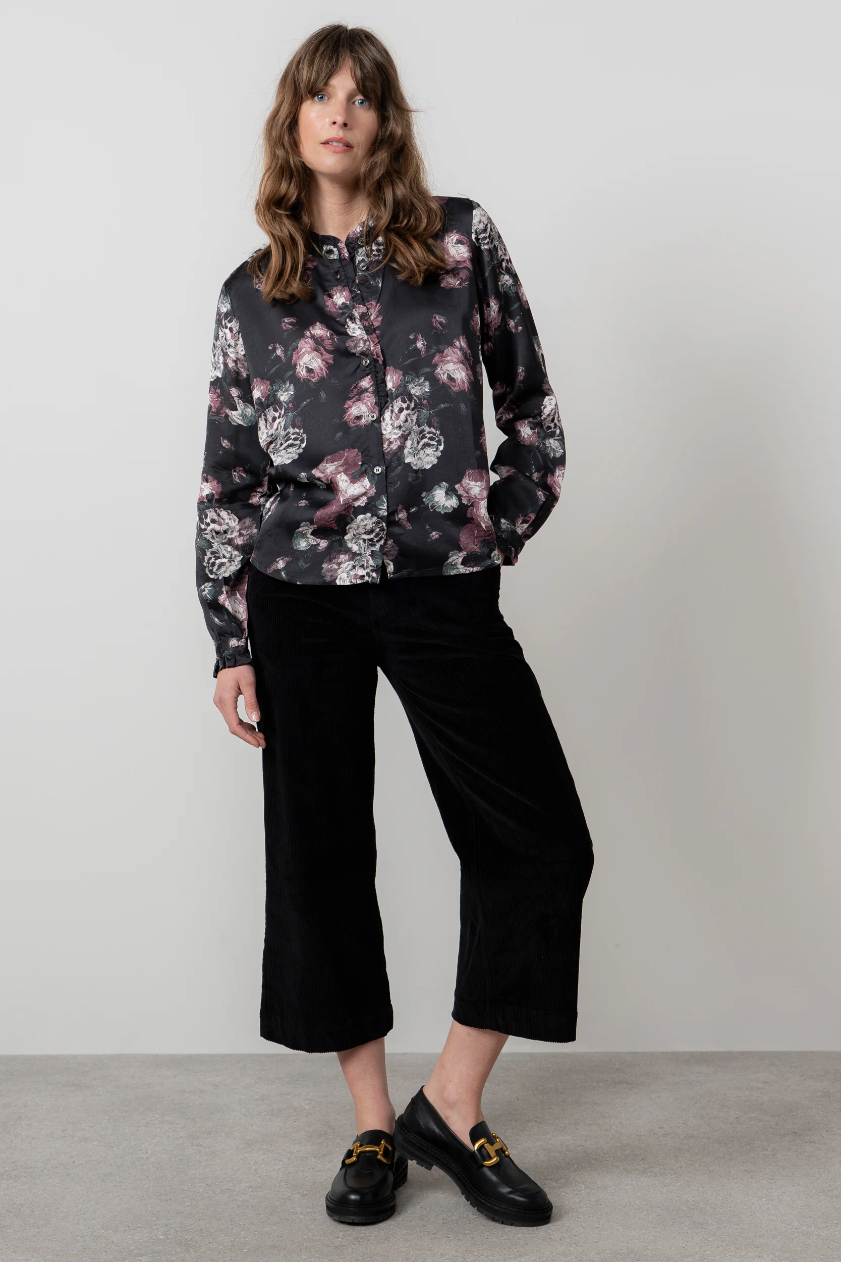 Rachel Frill Satin Floral Blouse Black - Image 4