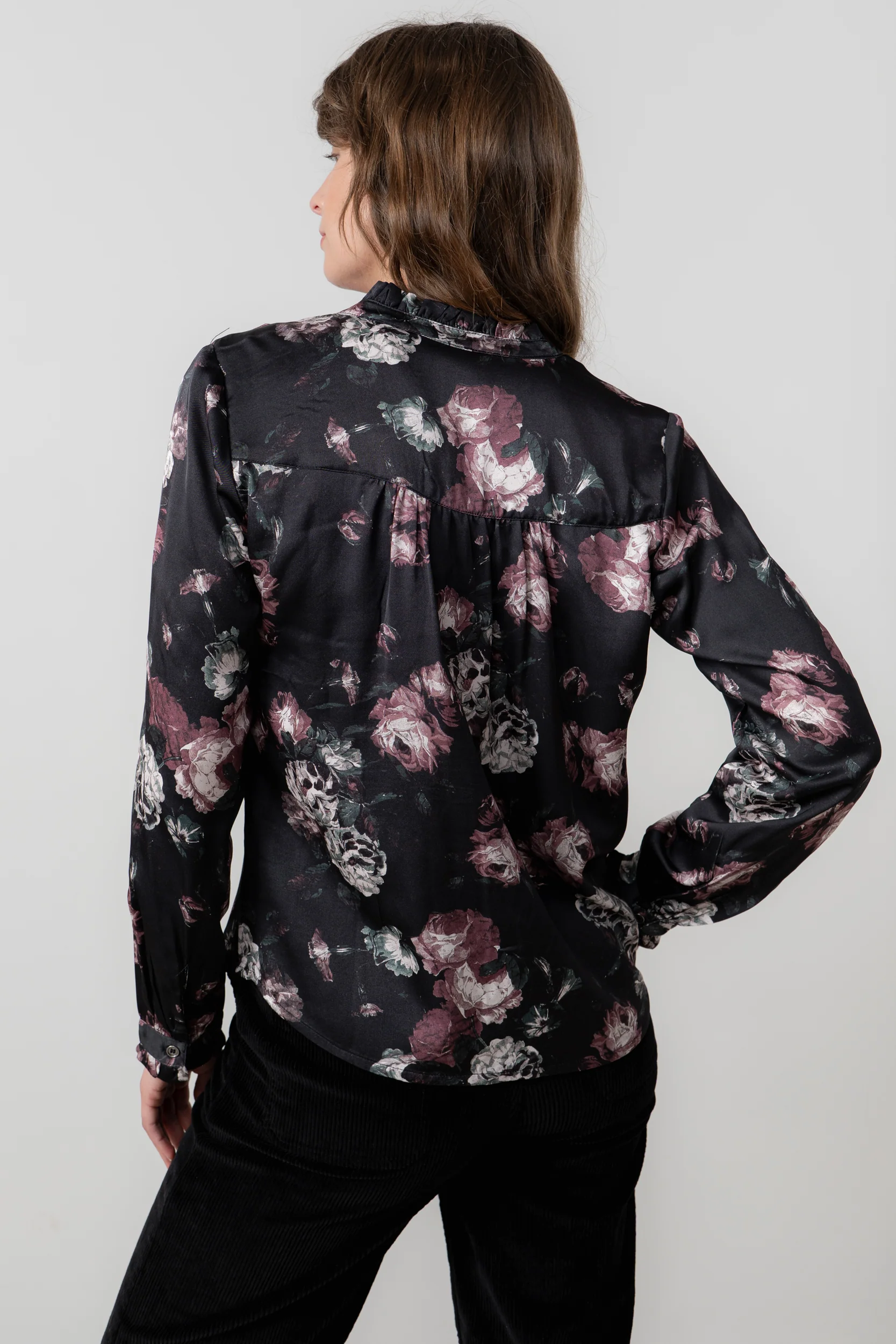 Rachel Frill Satin Floral Blouse Black - Image 5