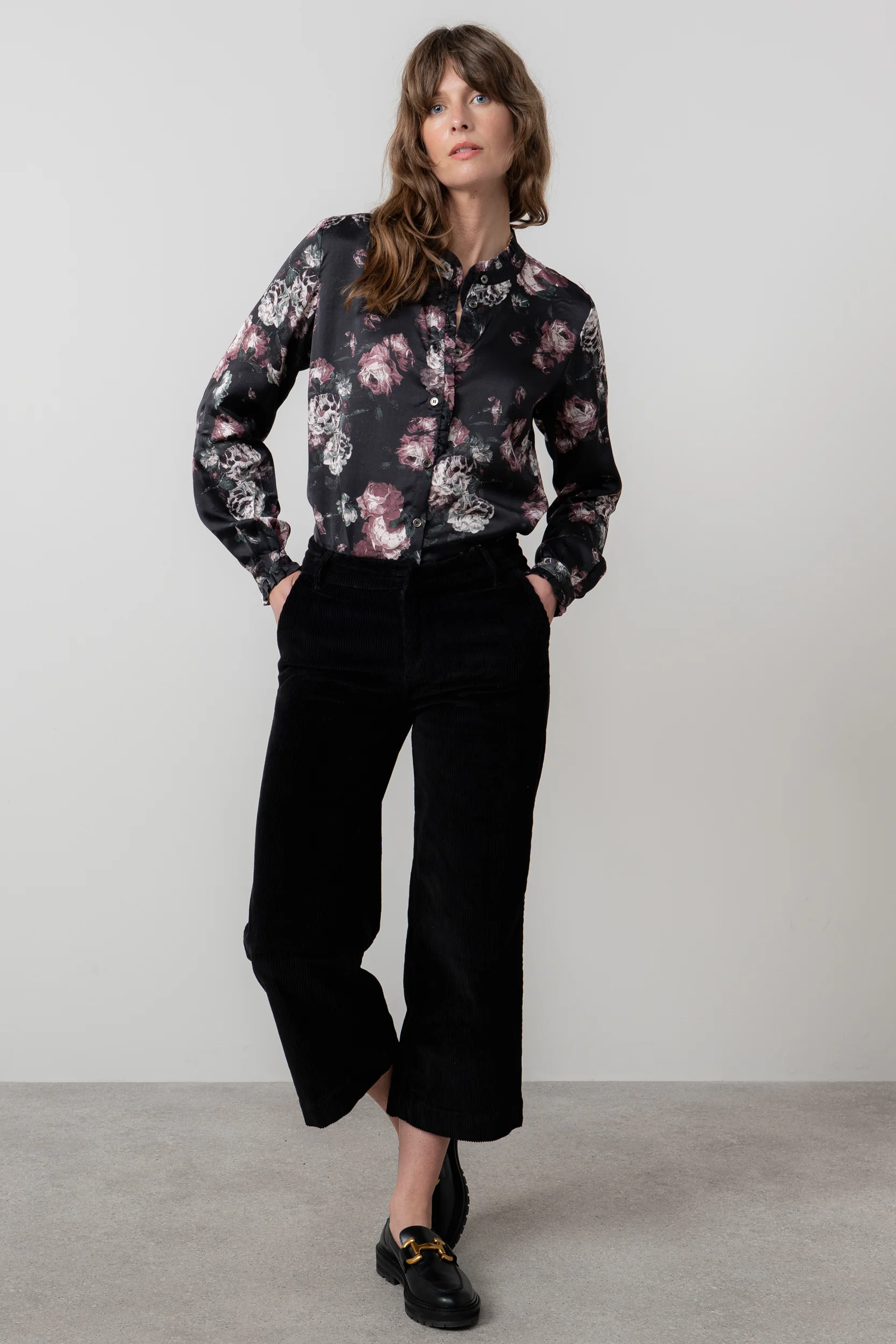 Rachel Frill Satin Floral Blouse Black - Image 6