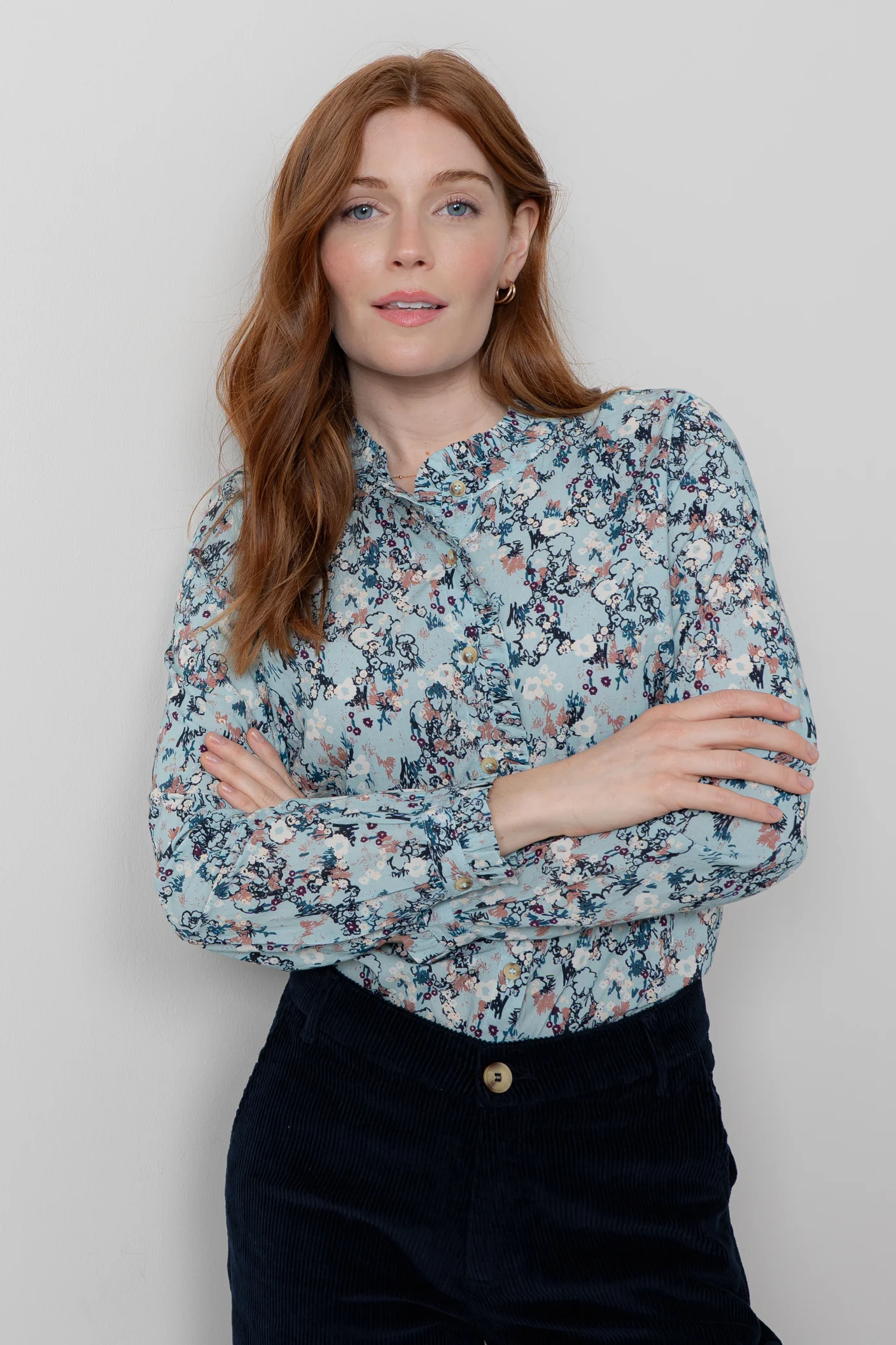 Rachel Organic Cotton Frill Blouse Ice Blue - Image 2