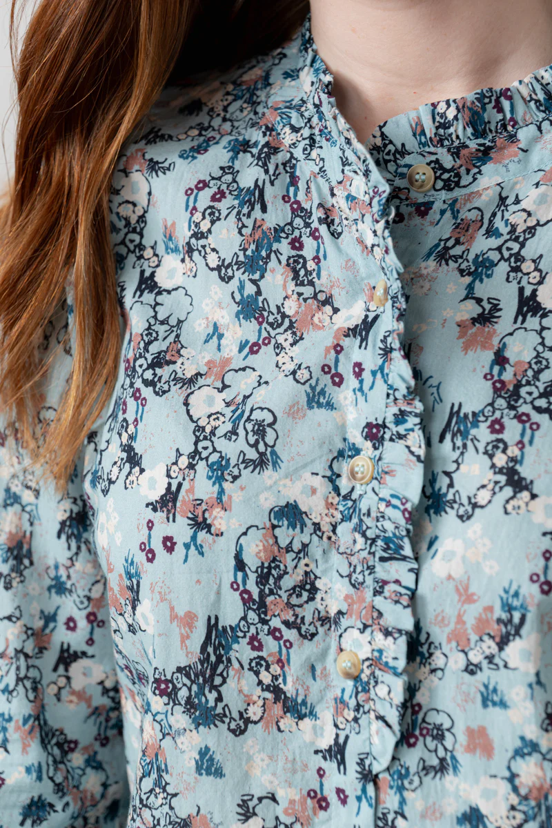 Rachel Organic Cotton Frill Blouse Ice Blue - Image 3