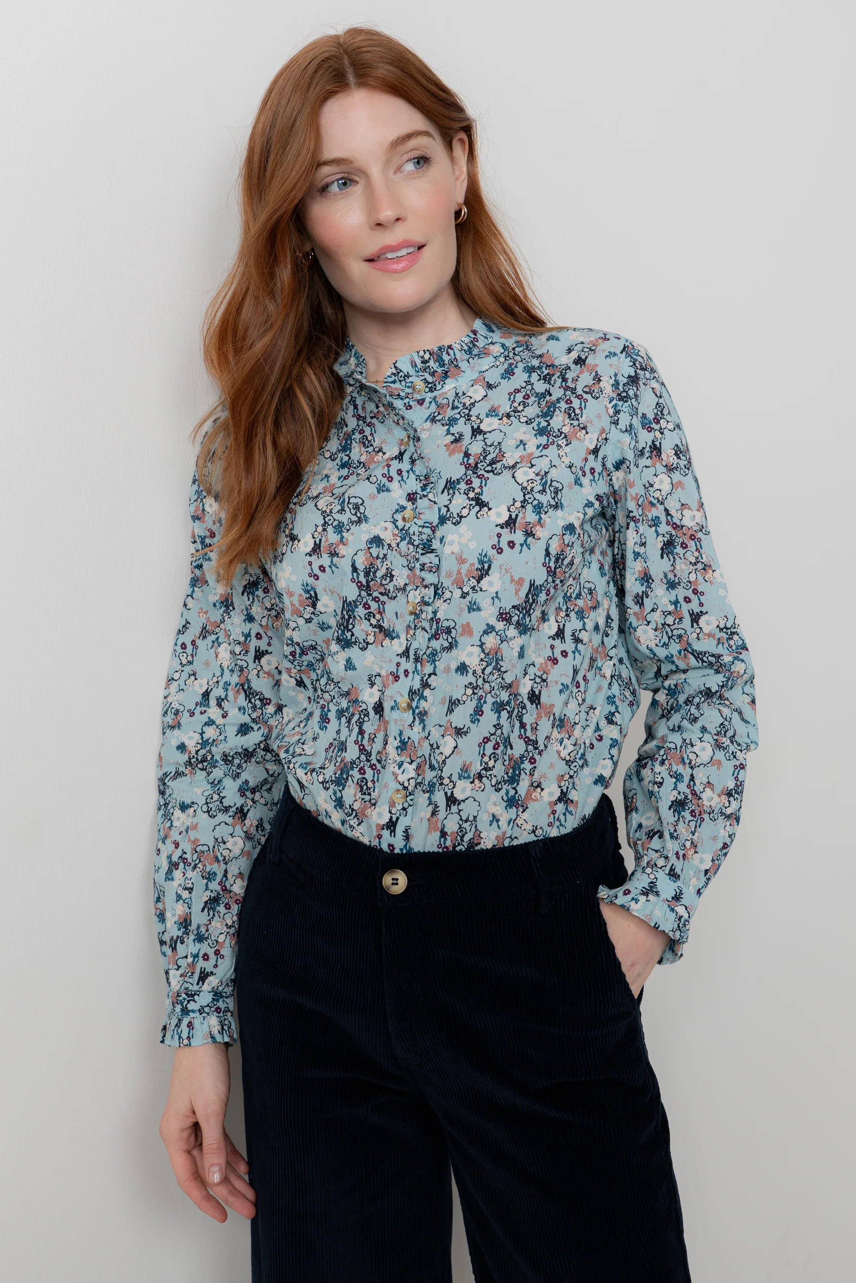 Rachel Organic Cotton Frill Blouse Ice Blue - Image 5