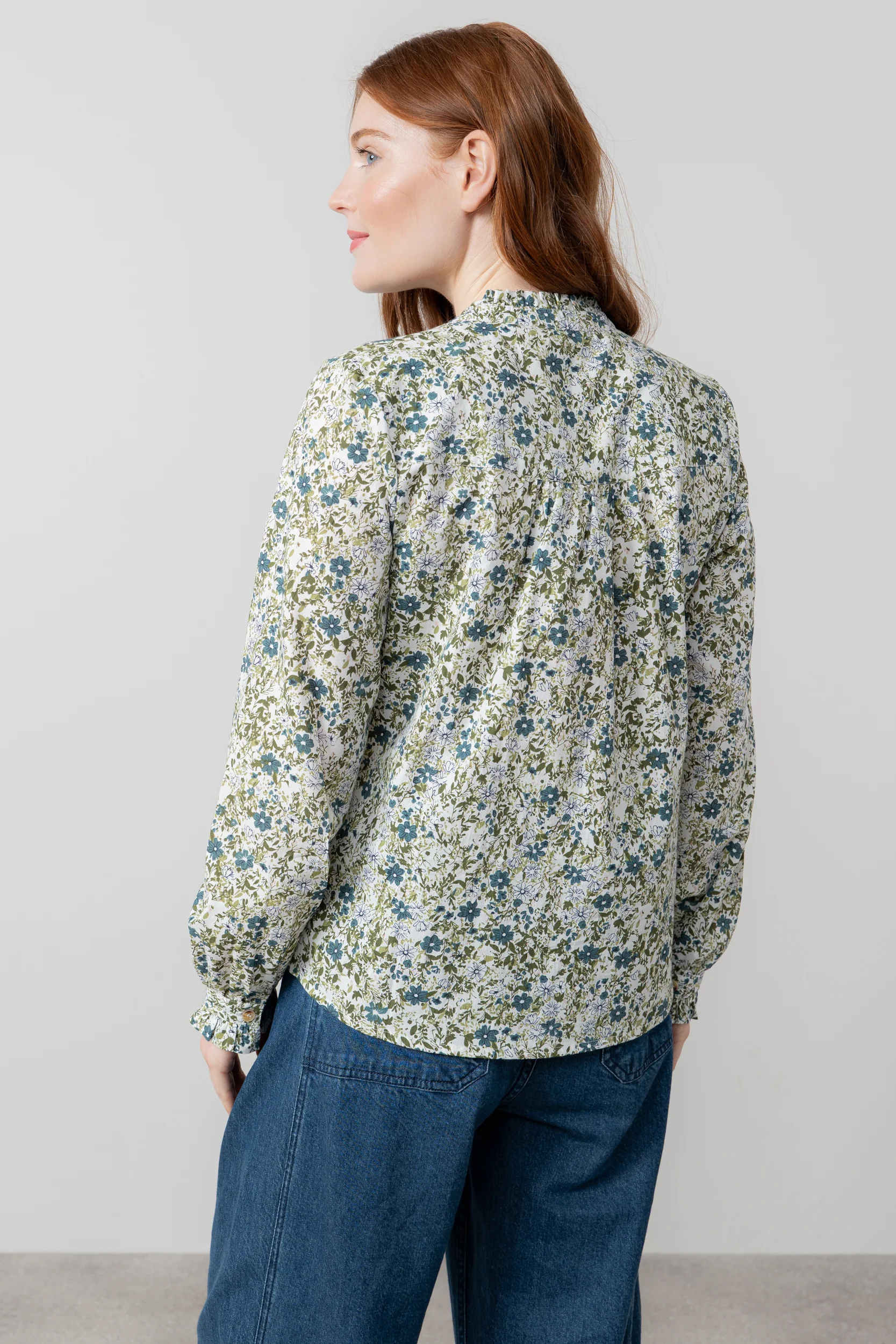 Rachel Organic Cotton Frill Blouse Moss - Image 4