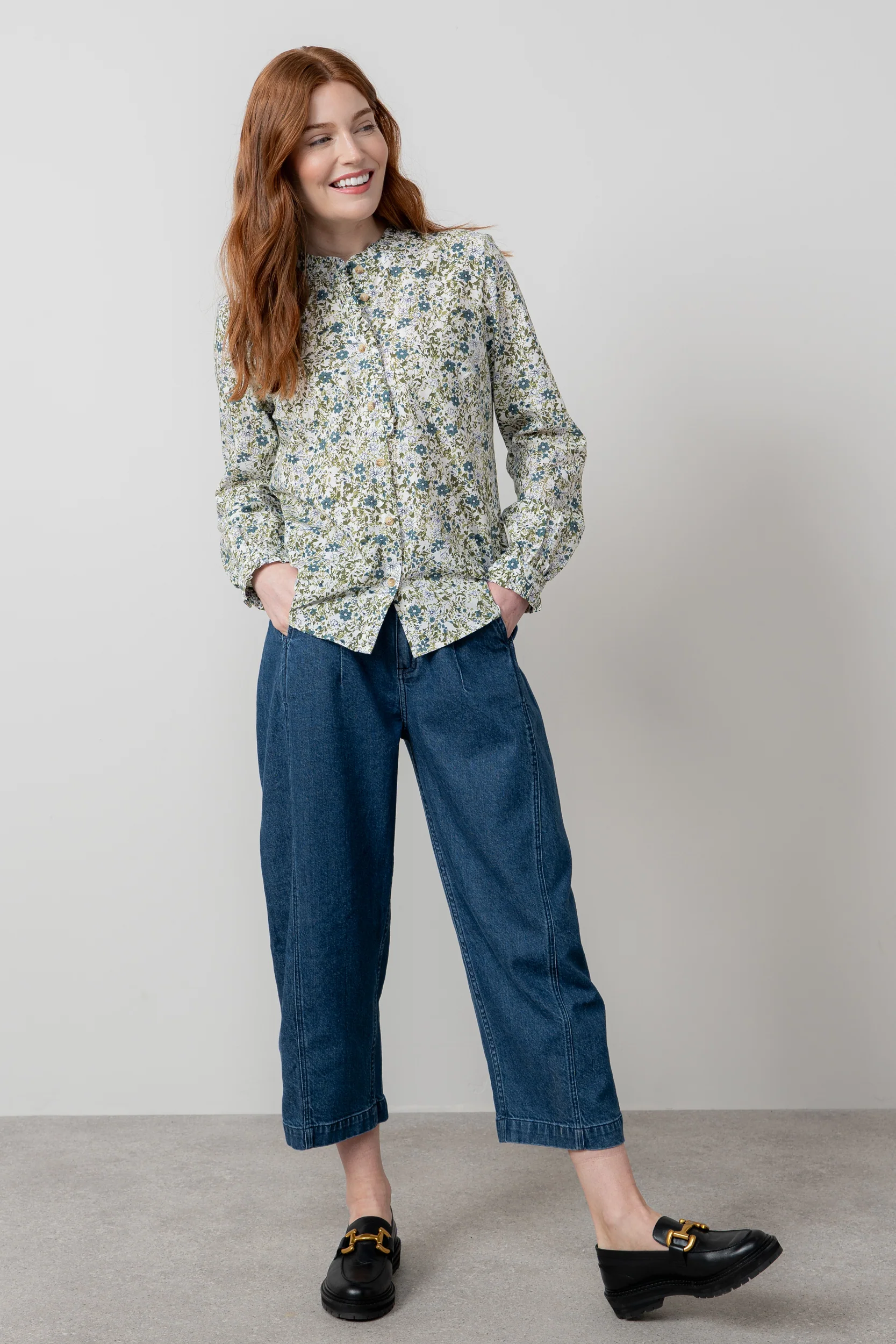 Rachel Organic Cotton Frill Blouse Moss - Image 6