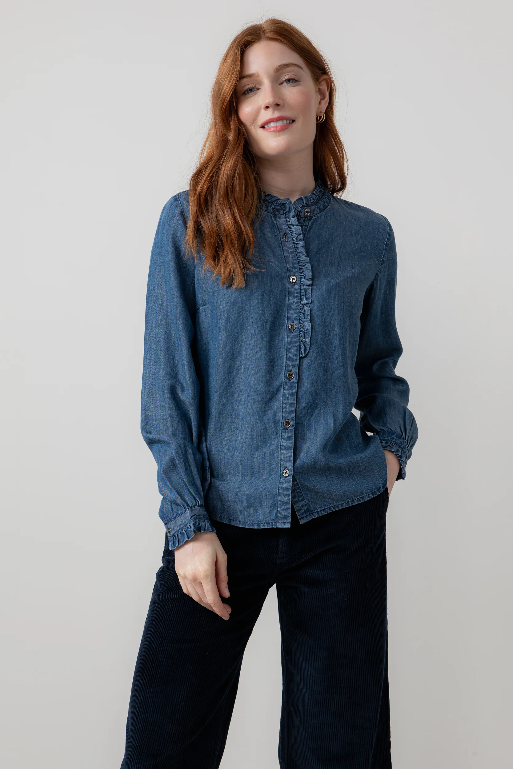Rachel Tencel™ Denim Frill Blouse Blue - Image 3