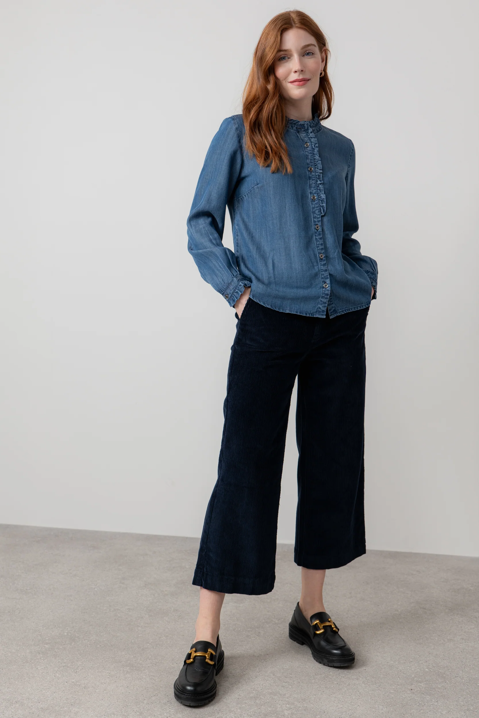 Rachel Tencel™ Denim Frill Blouse Blue - Image 4