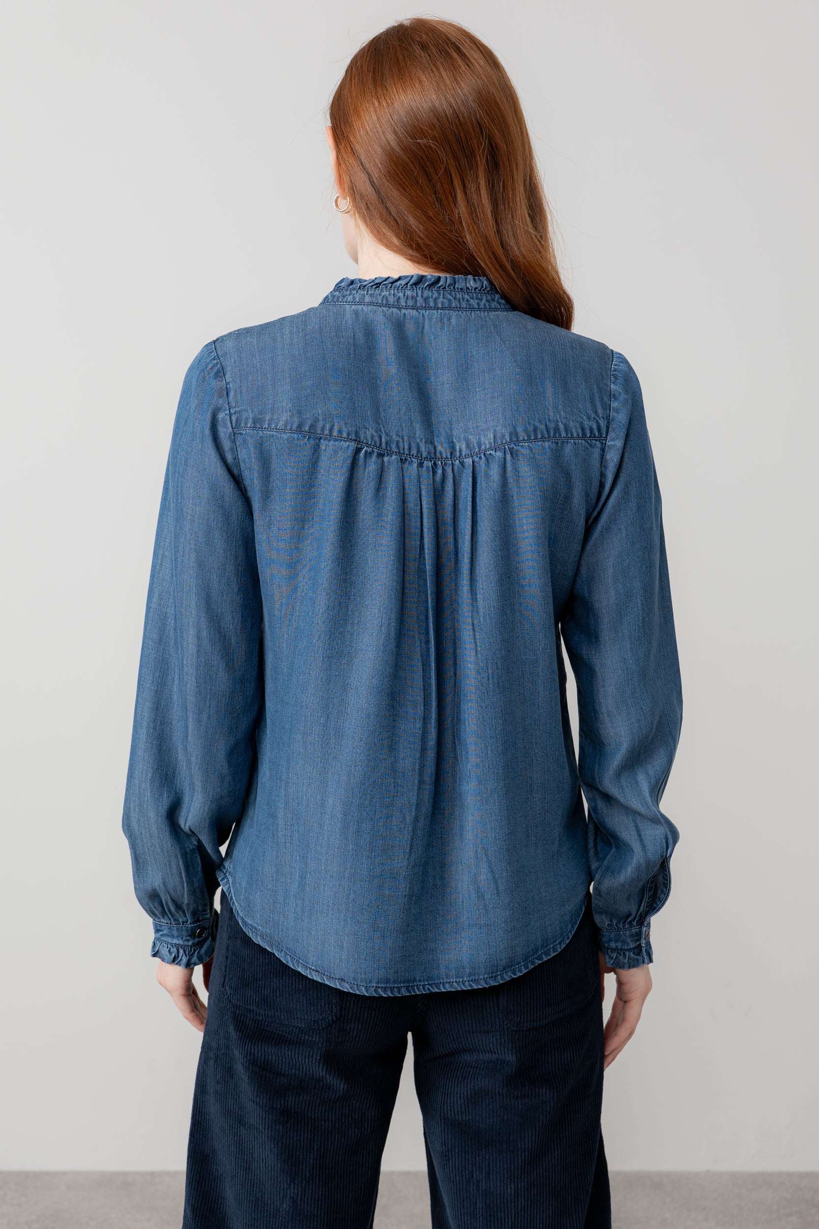 Rachel Tencel™ Denim Frill Blouse Blue - Image 5