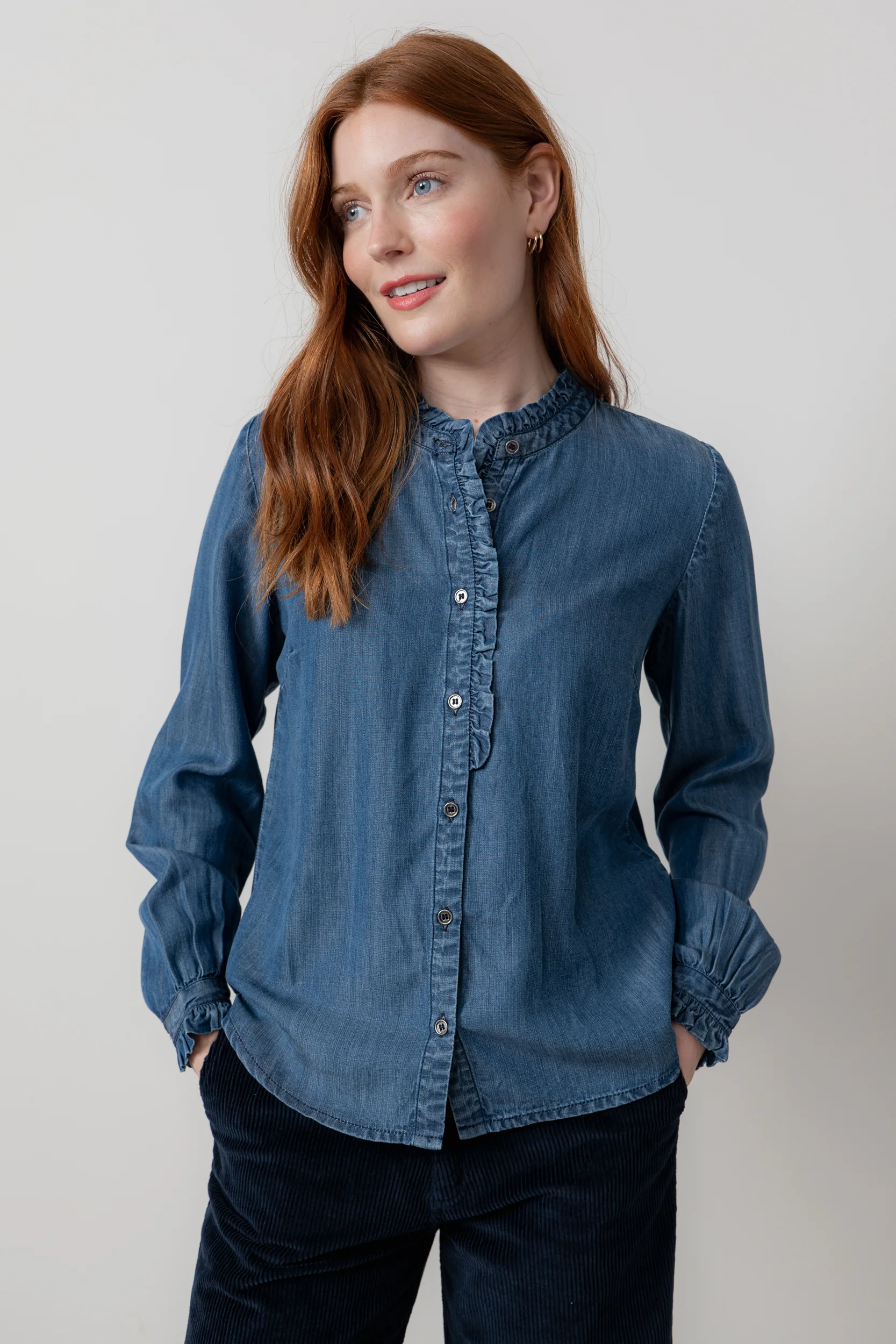 Rachel Tencel™ Denim Frill Blouse Blue - Image 6
