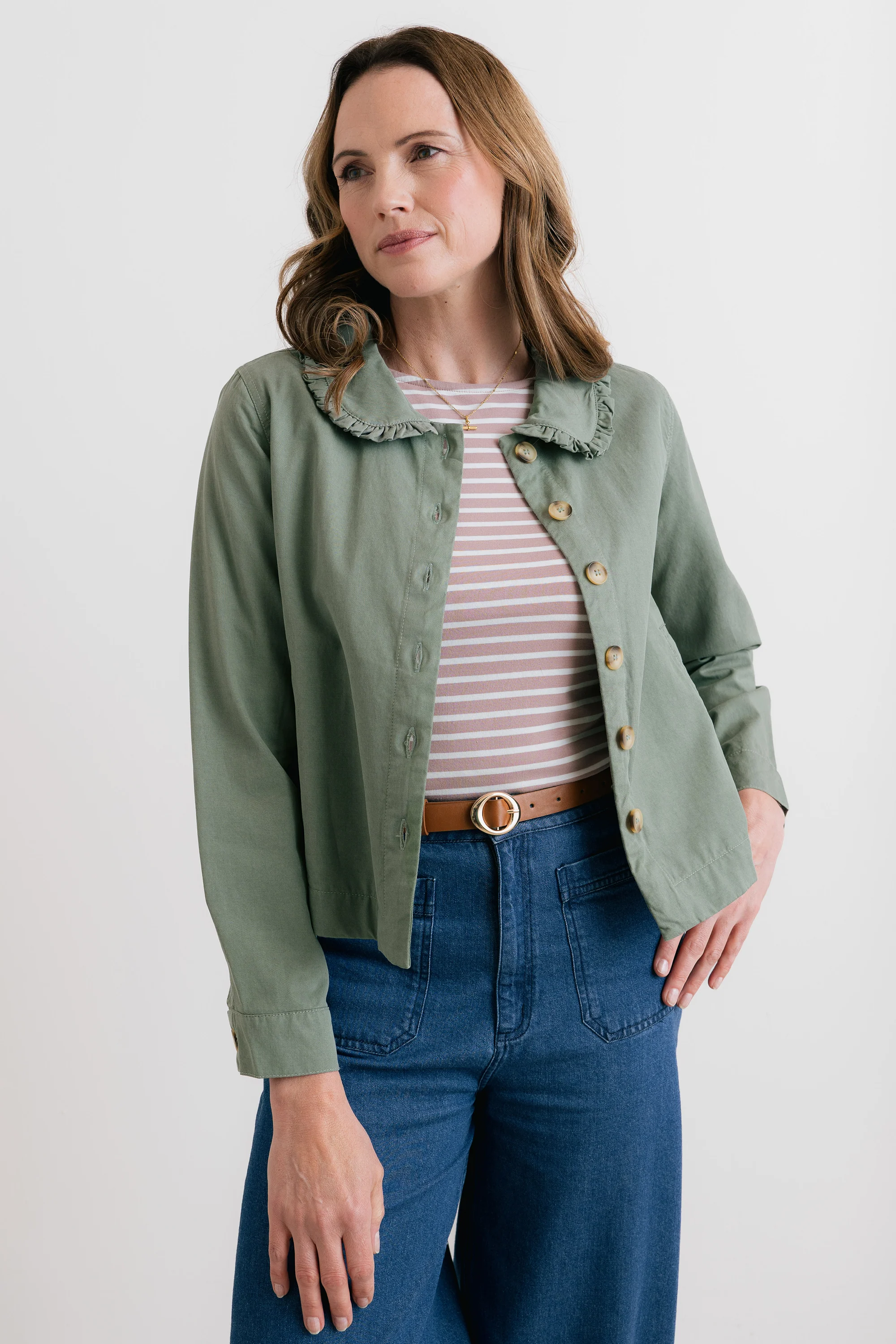 Rebecca Ruffle Collar Jacket Laurel Green - Image 2