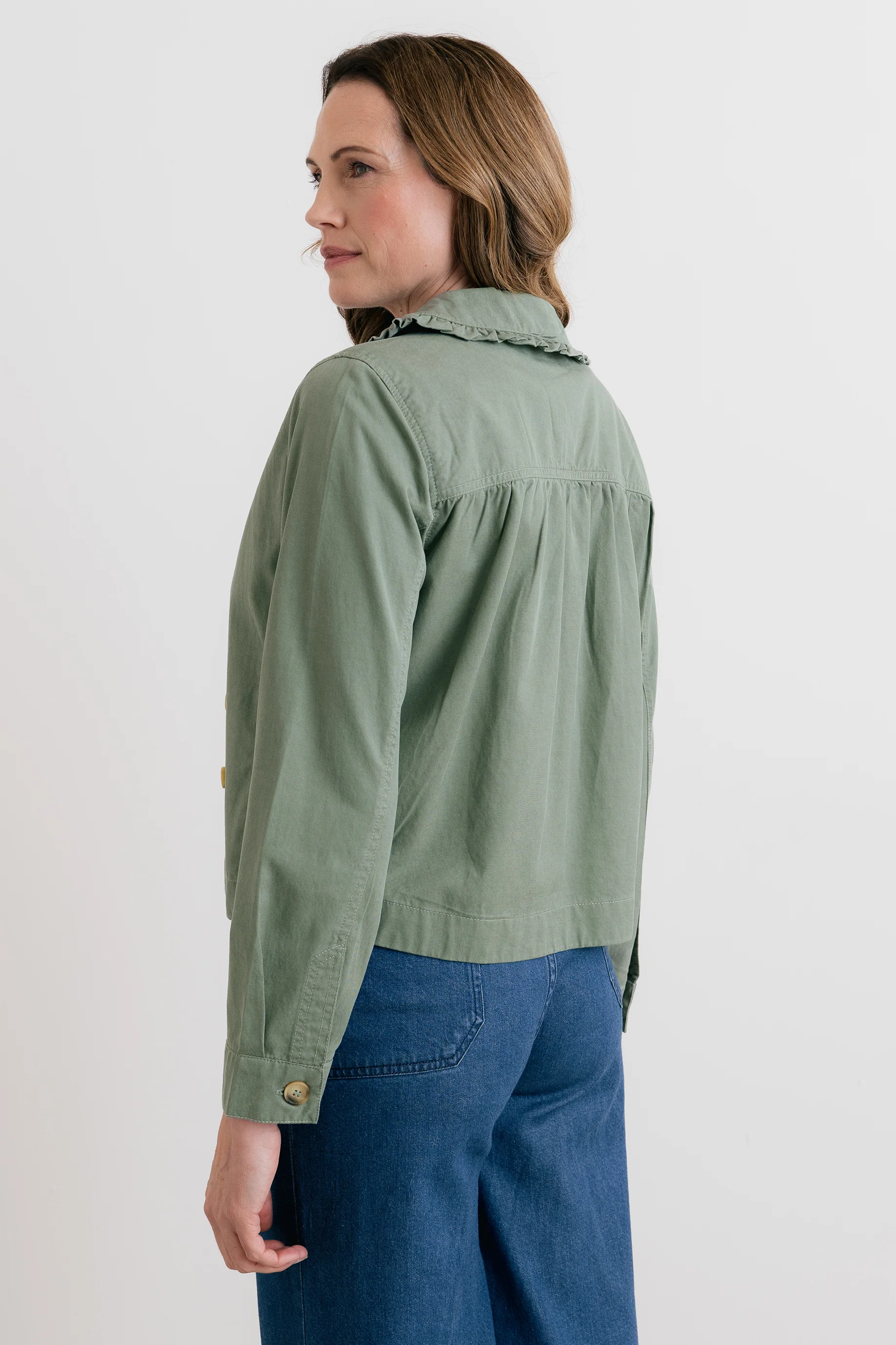 Rebecca Ruffle Collar Jacket Laurel Green - Image 4