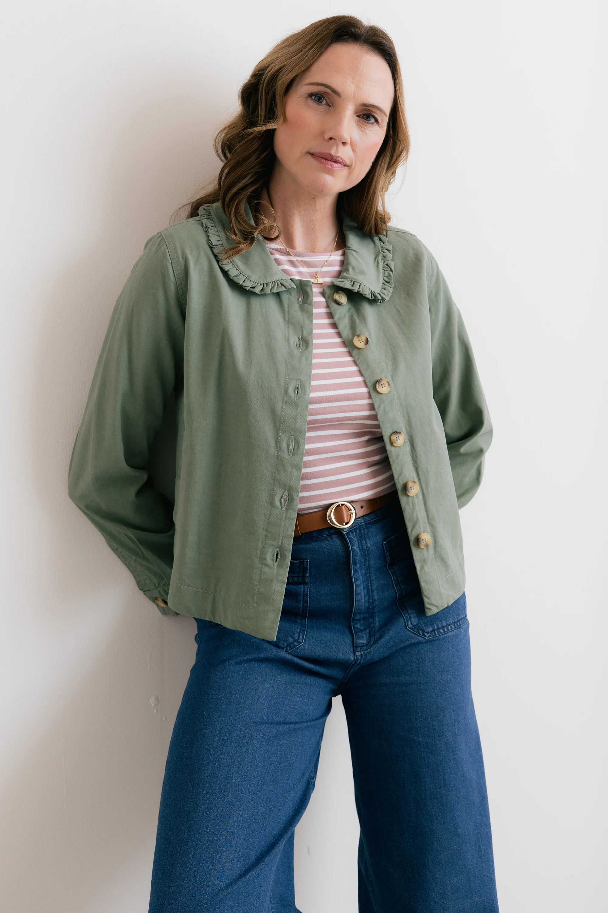 Rebecca Ruffle Collar Jacket Laurel Green - Image 5