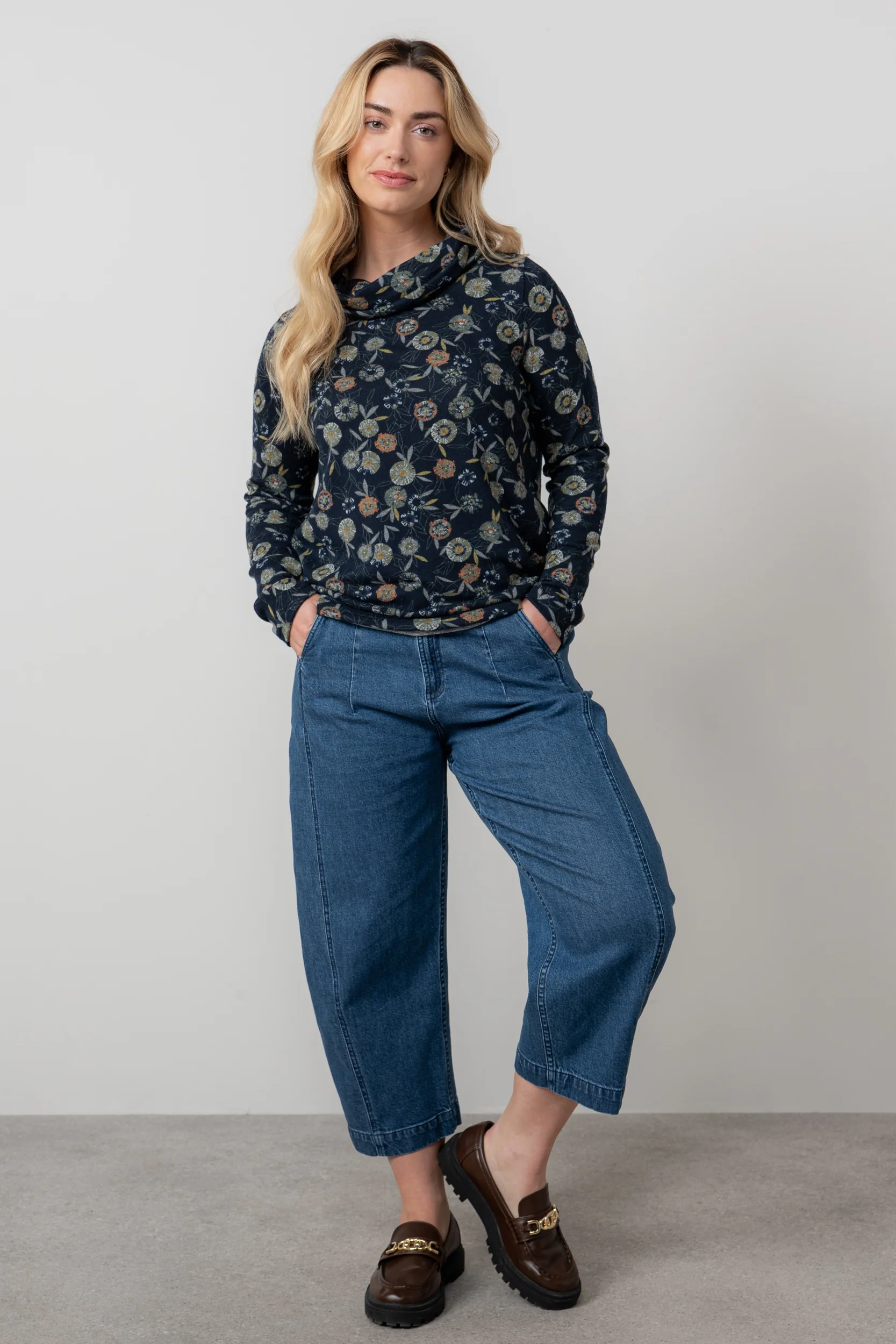 Relaxed Everyday Cowl Neck Jumper Navy - Image 3