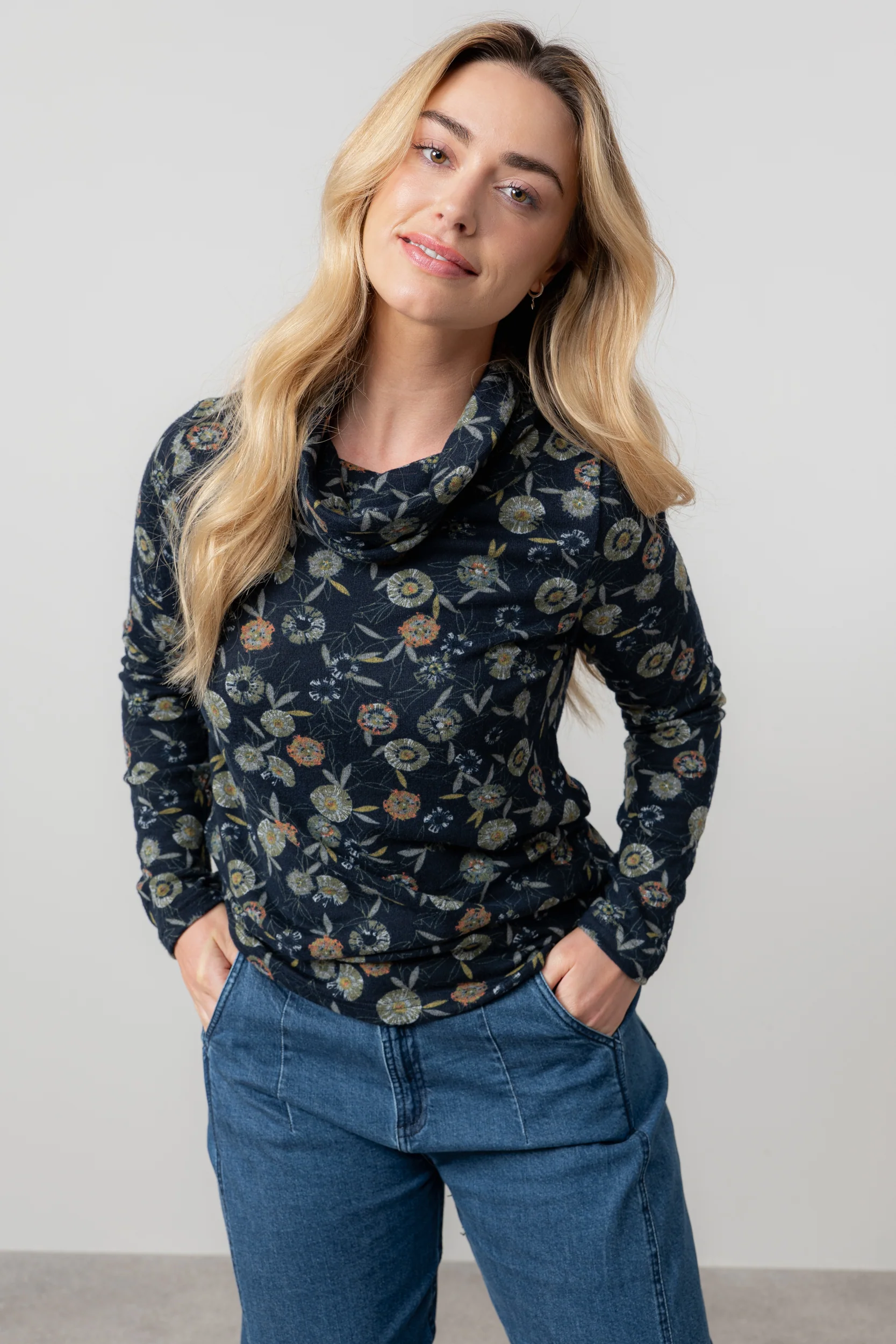 Relaxed Everyday Cowl Neck Jumper Navy - Image 5