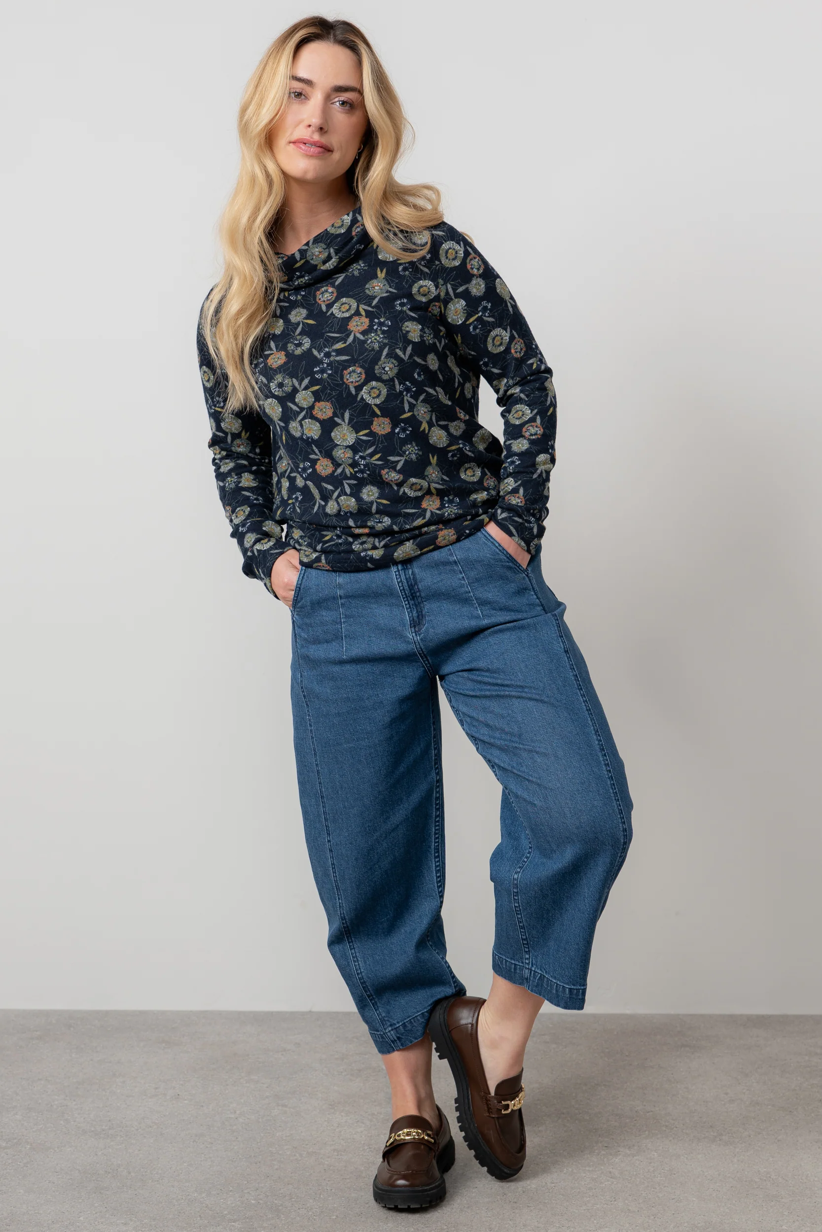 Relaxed Everyday Cowl Neck Jumper Navy - Image 7