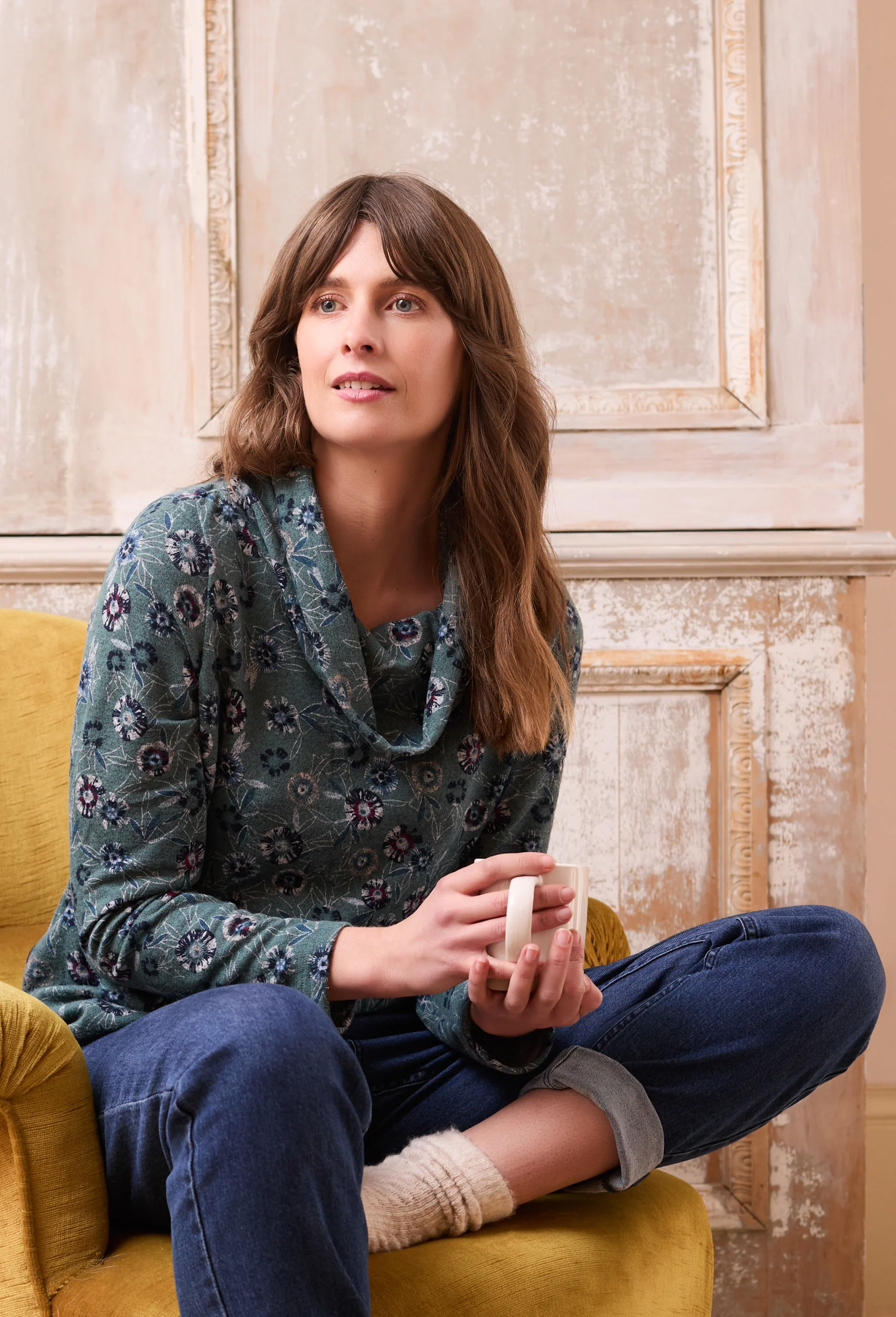Relaxed Everyday Cowl Neck Jumper Sea Mist - Image 2