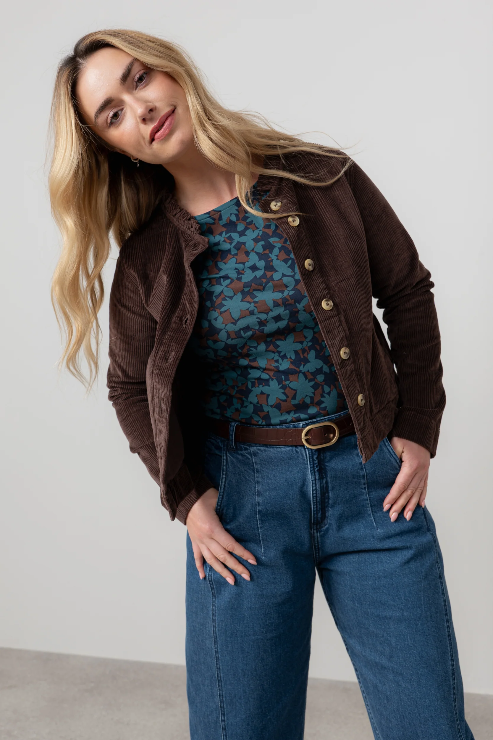 Rene Stretch Jumbo Cord Jacket Chocolate - Image 6