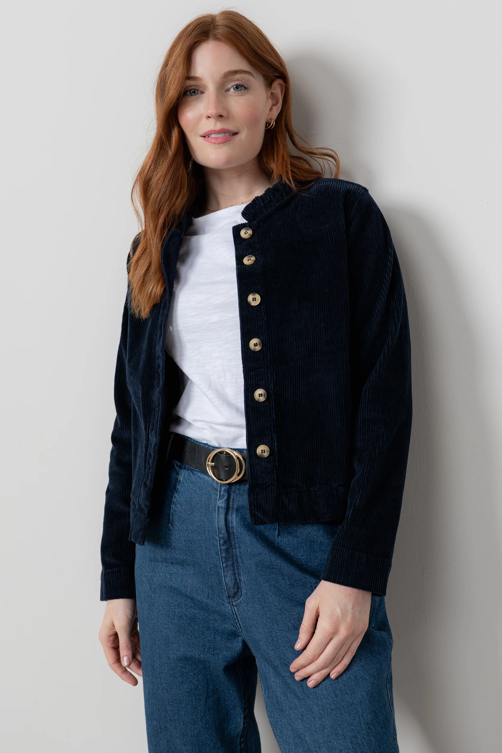 Rene Stretch Jumbo Cord Jacket Navy - Image 2