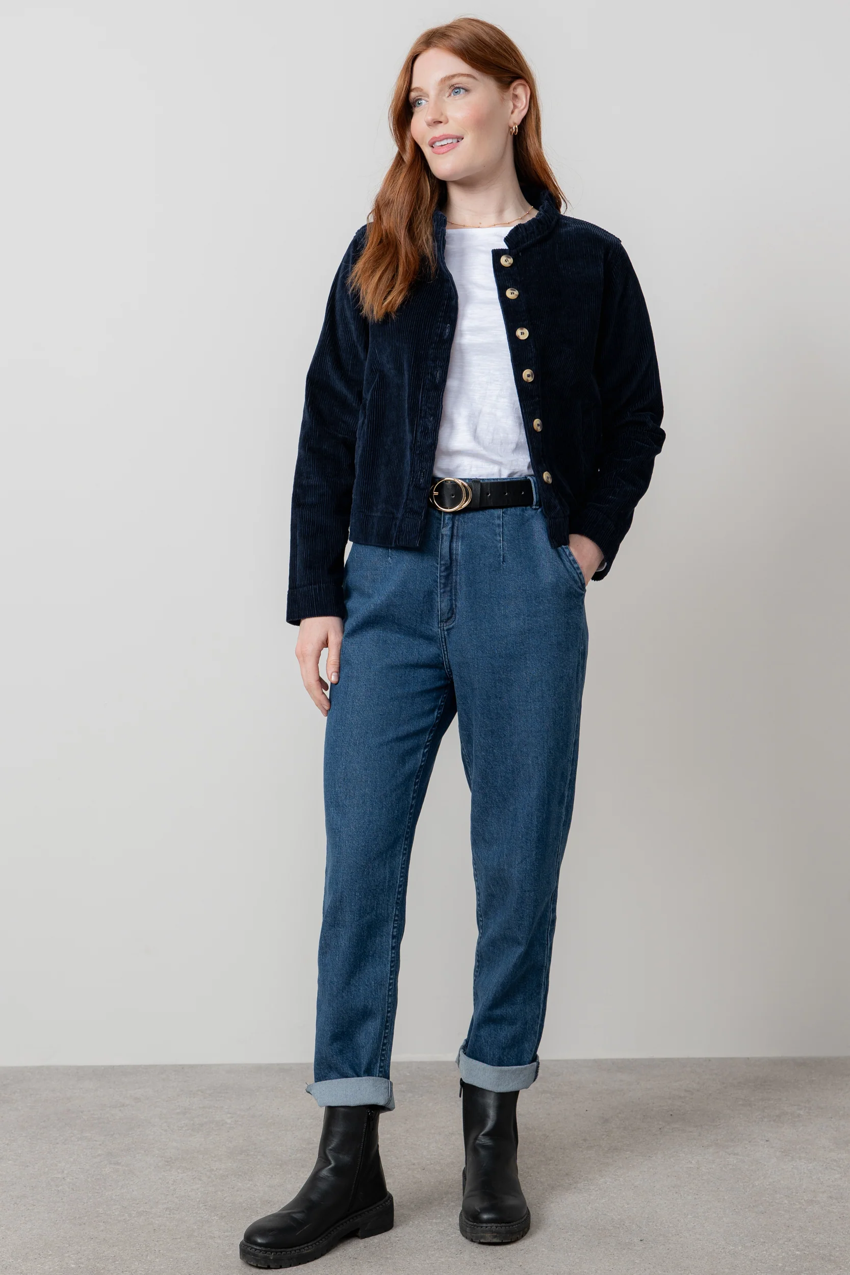 Rene Stretch Jumbo Cord Jacket Navy - Image 3