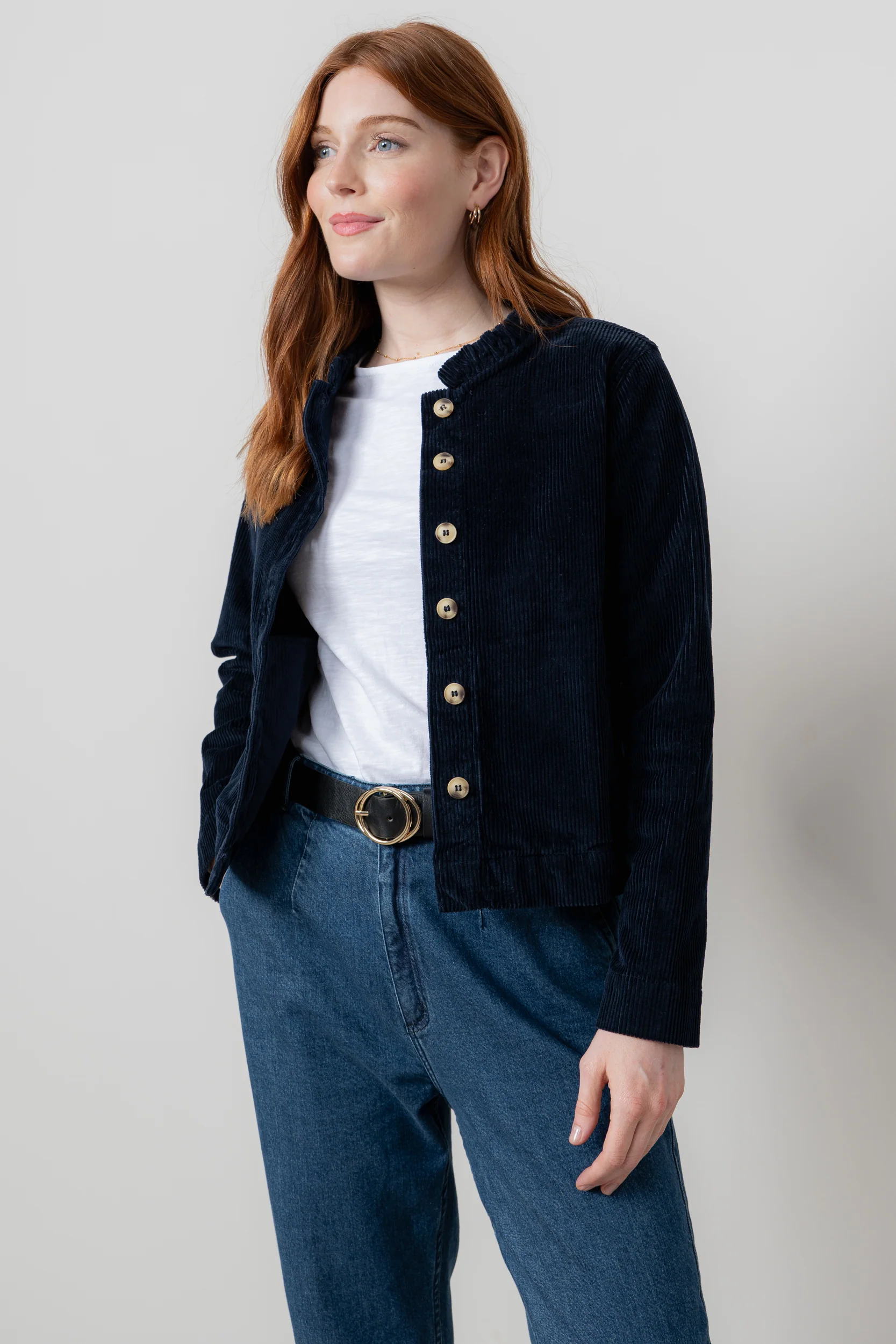 Rene Stretch Jumbo Cord Jacket Navy - Image 6