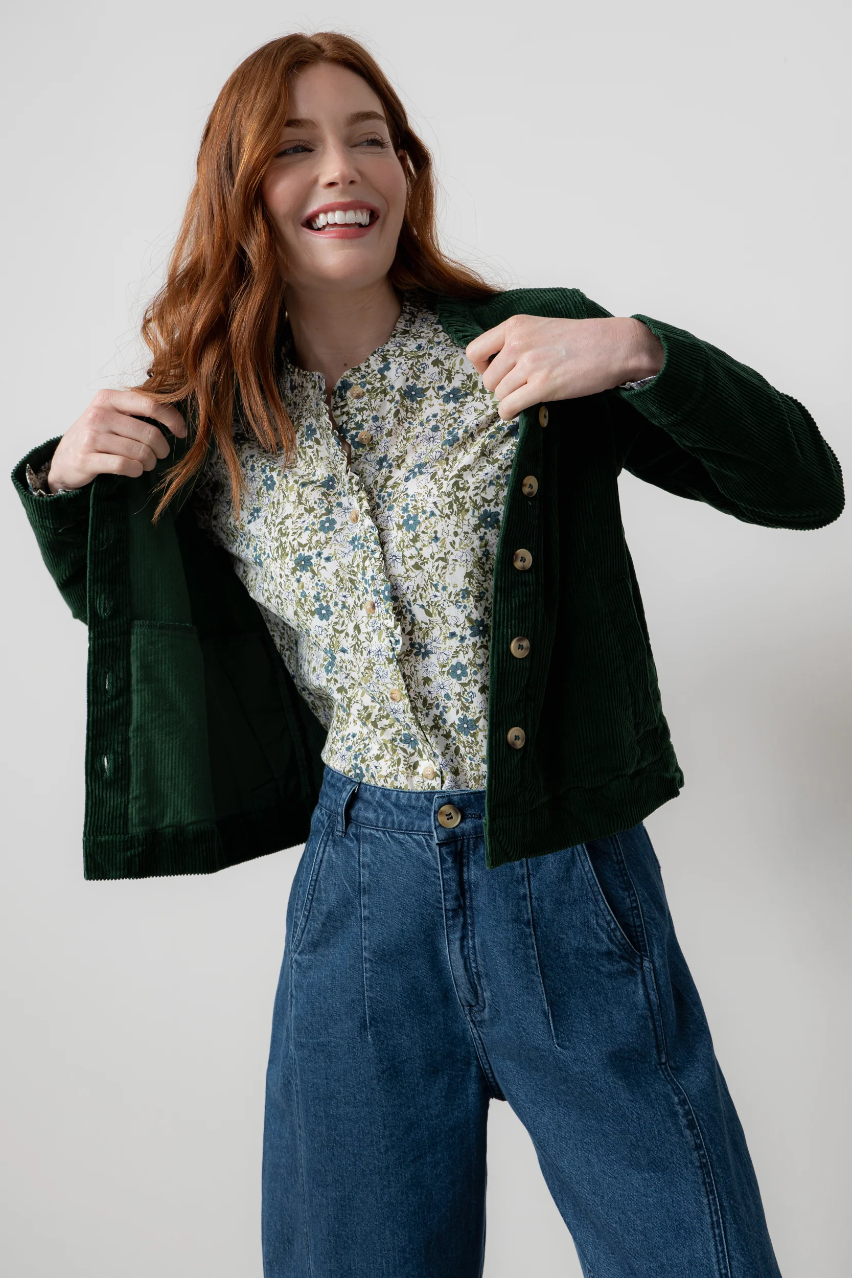 Rene Stretch Jumbo Cord Jacket Pine Green - Image 2