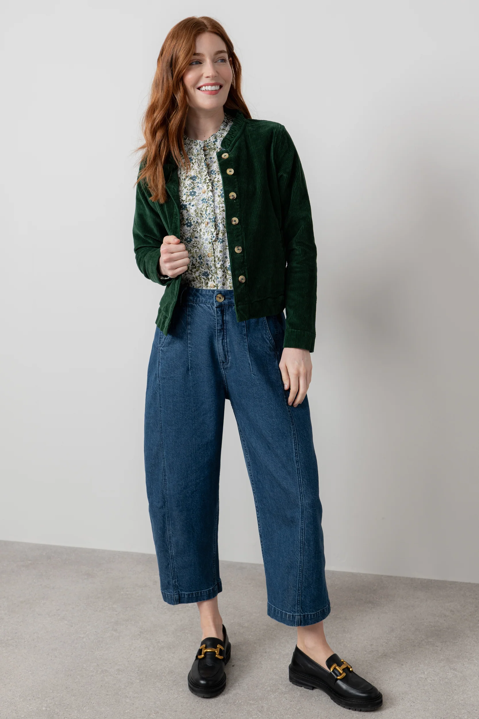 Rene Stretch Jumbo Cord Jacket Pine Green - Image 3