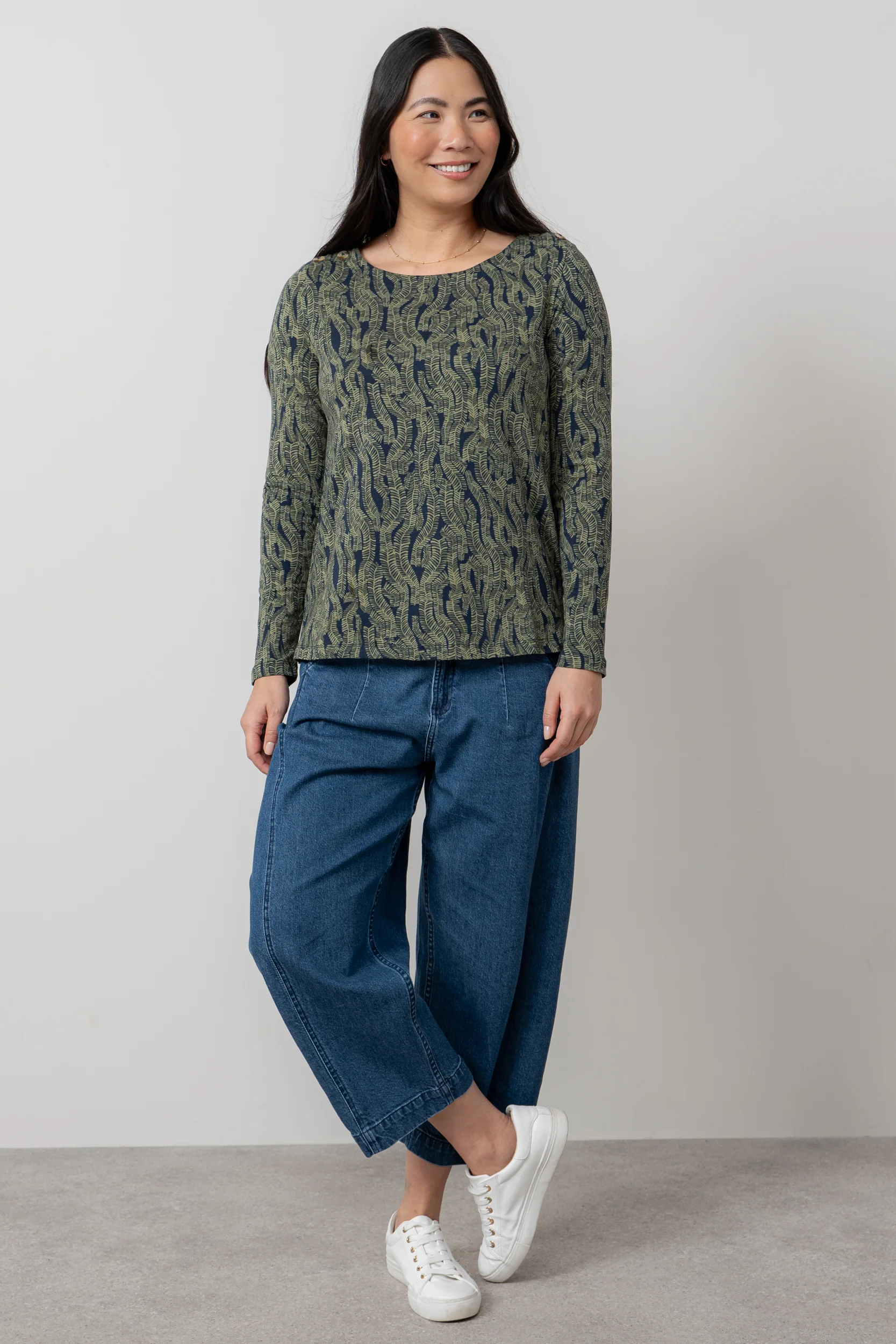 Riverside Printed Casual Jersey Top Navy - Image 2