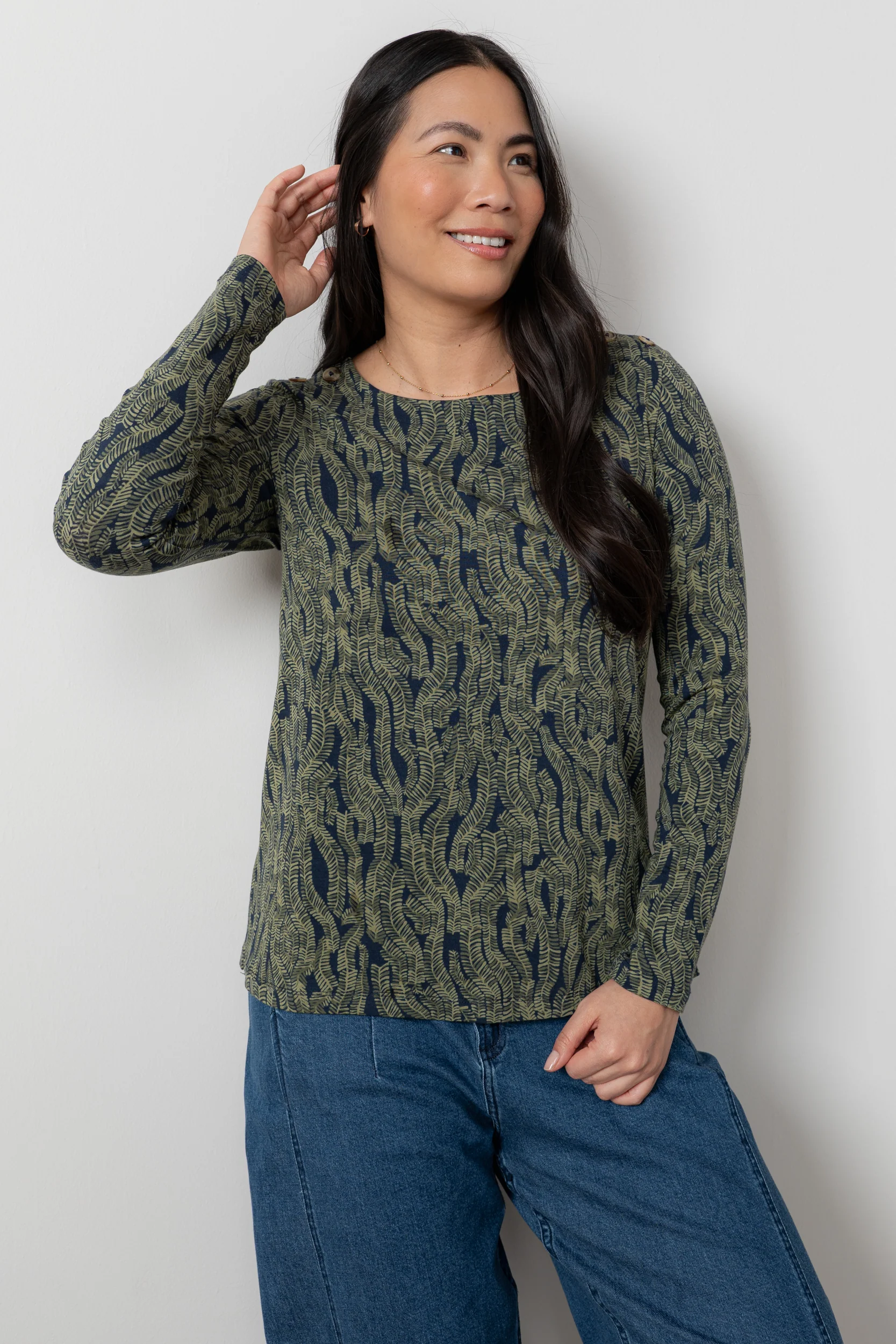 Riverside Printed Casual Jersey Top Navy - Image 3