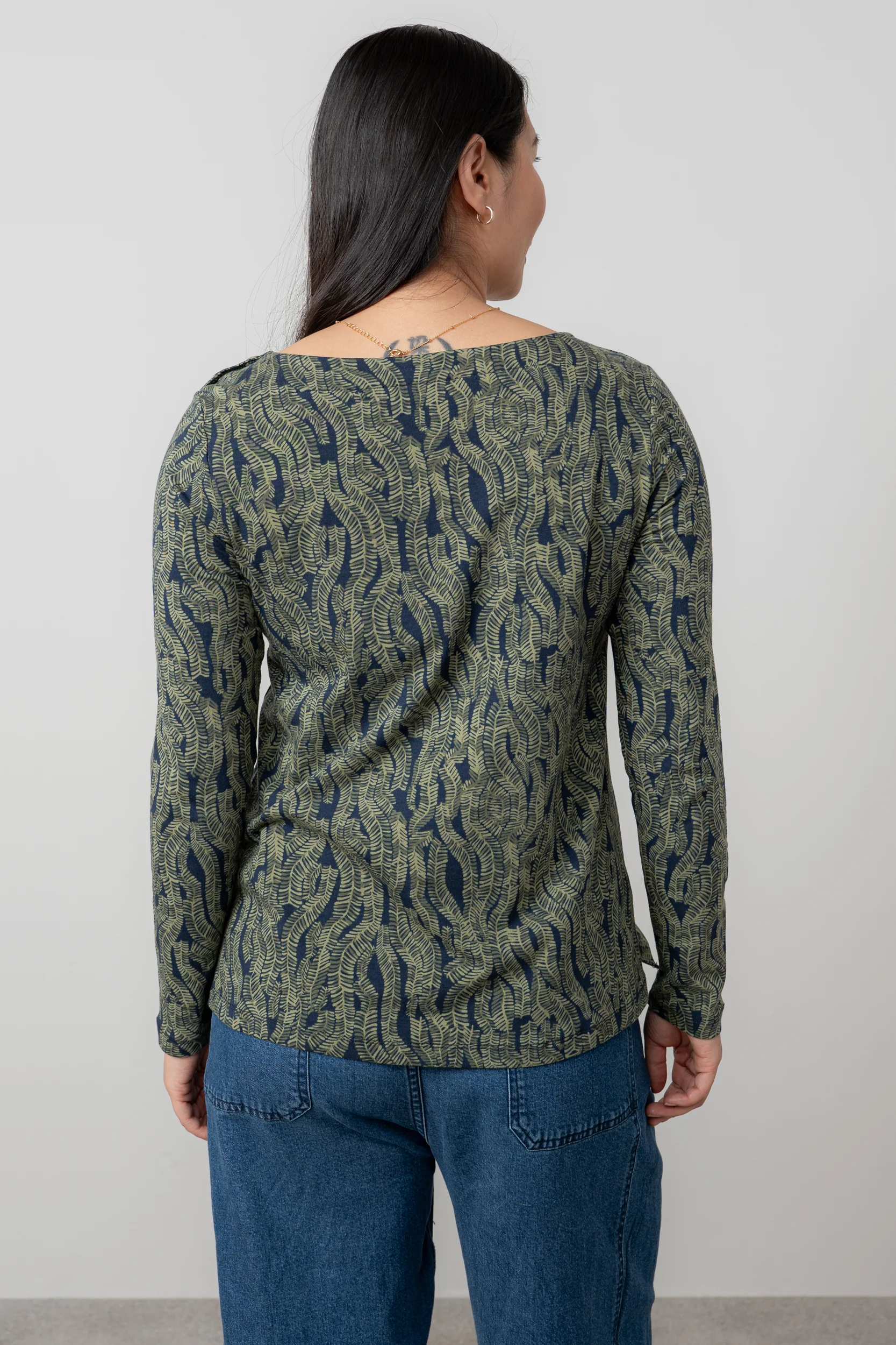 Riverside Printed Casual Jersey Top Navy - Image 5