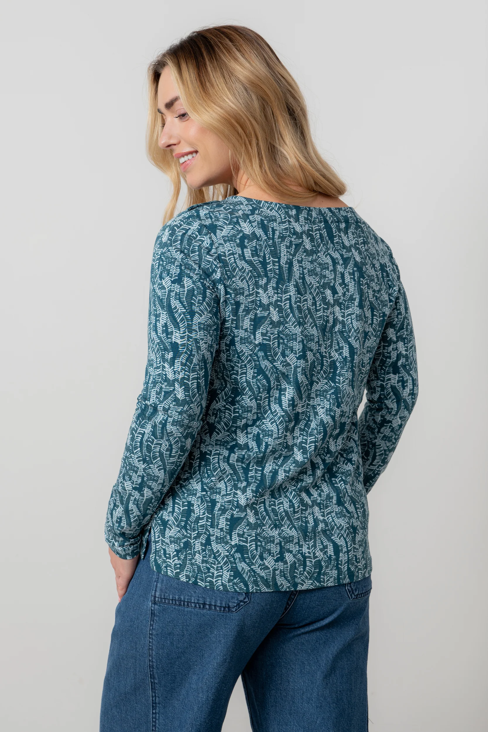 Riverside Floral Print Casual Jersey Top Petrol - Image 4