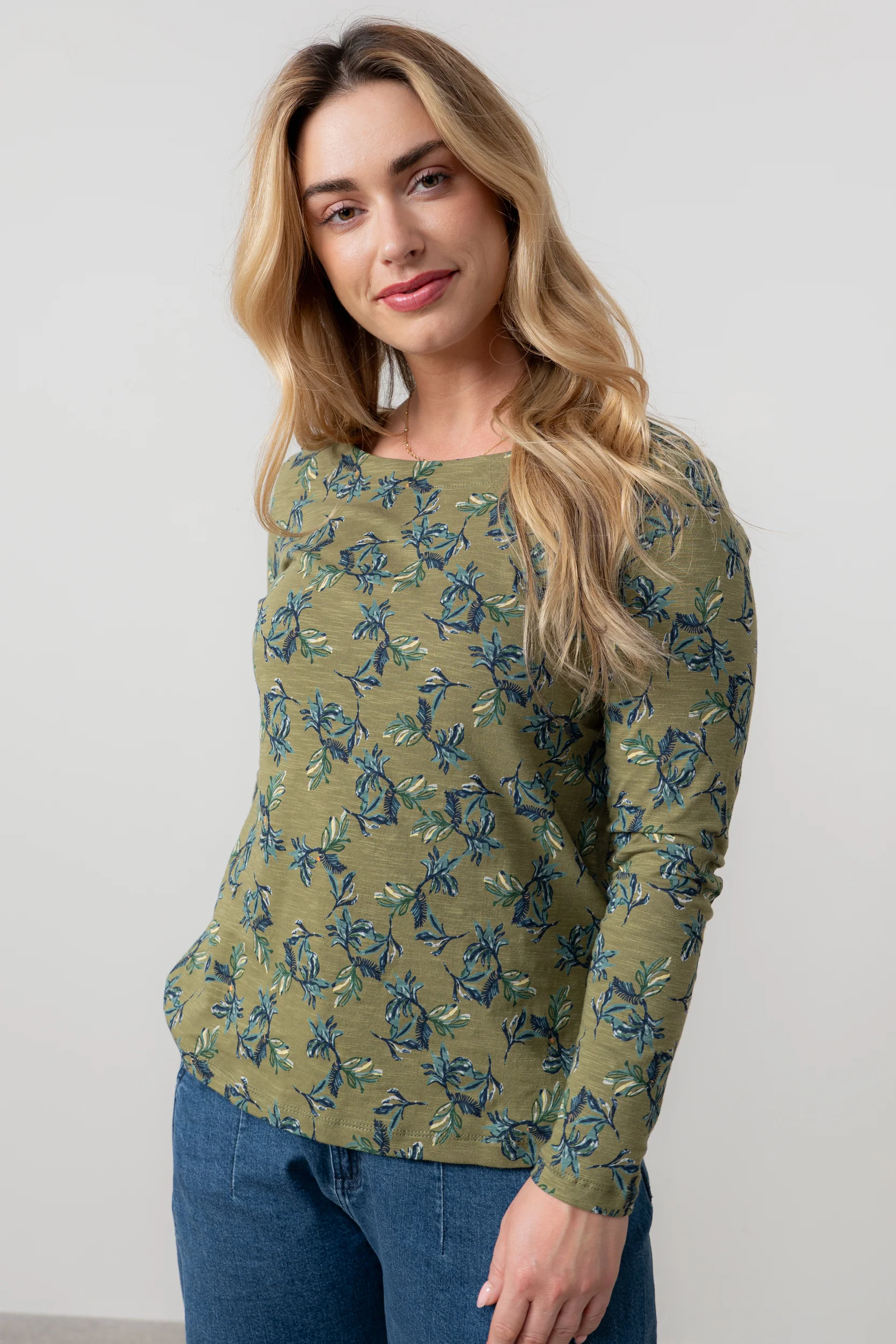 Riverside Printed Organic Cotton Jersey Top Green - Image 3