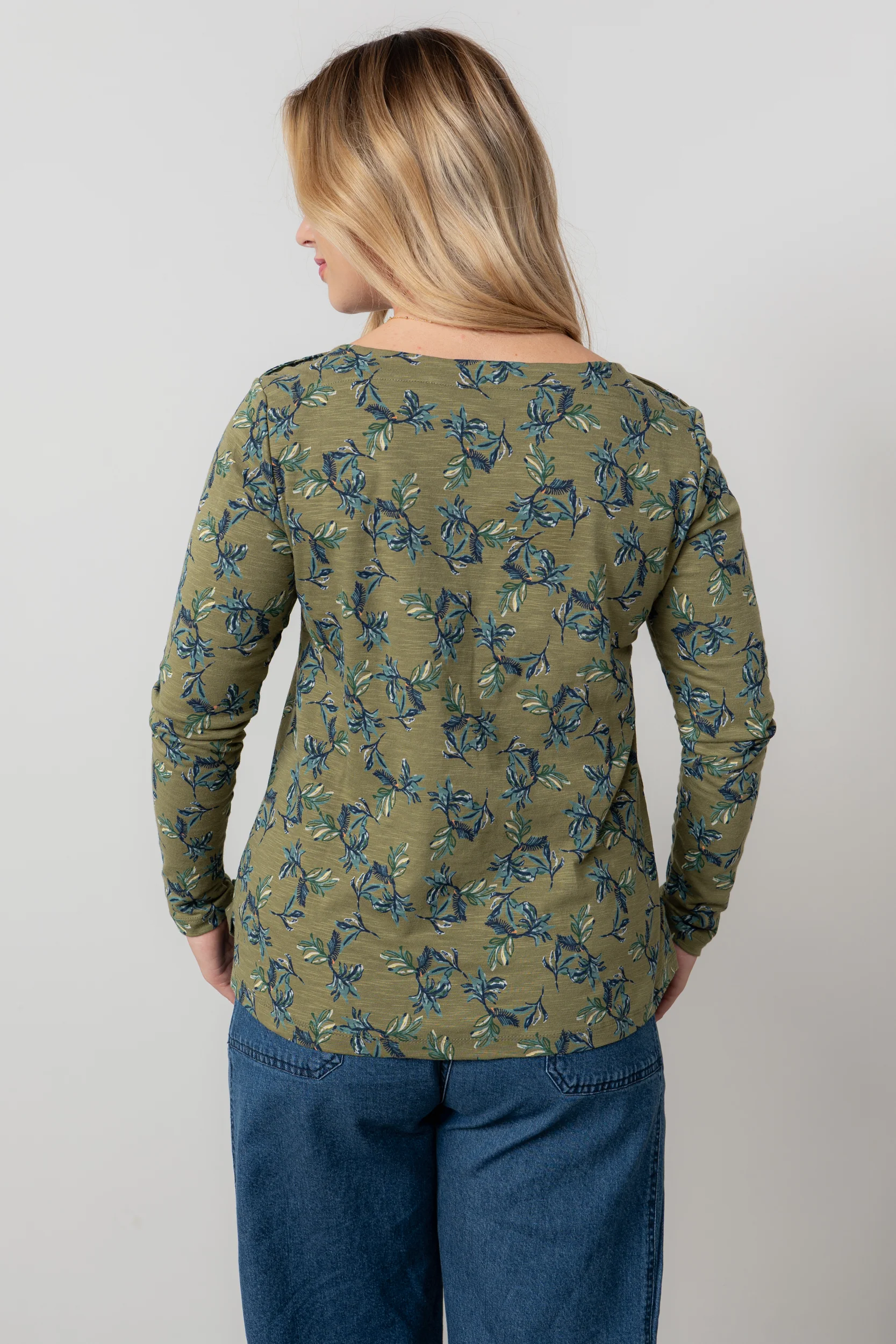 Riverside Printed Organic Cotton Jersey Top Green - Image 5