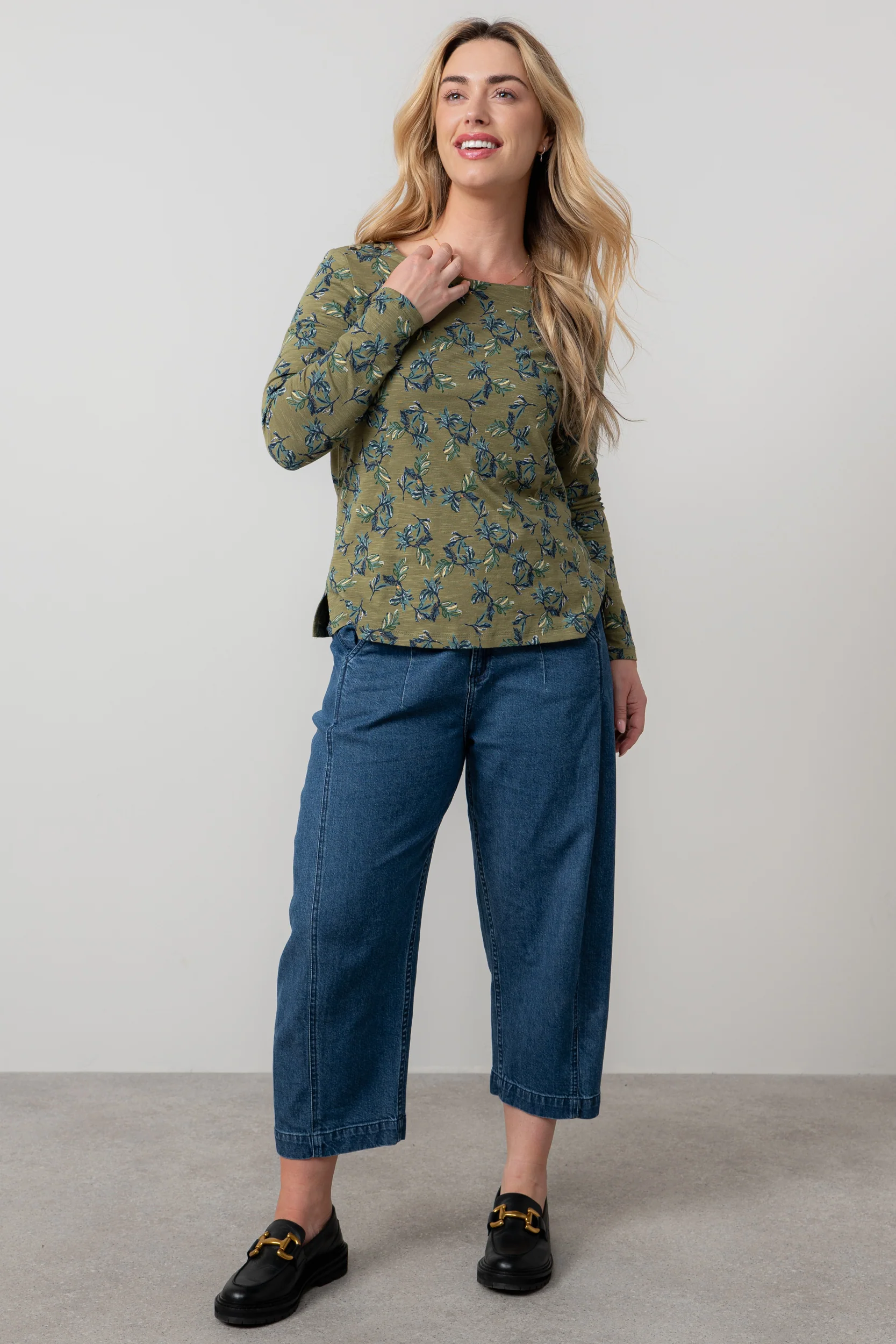Riverside Printed Organic Cotton Jersey Top Green - Image 6