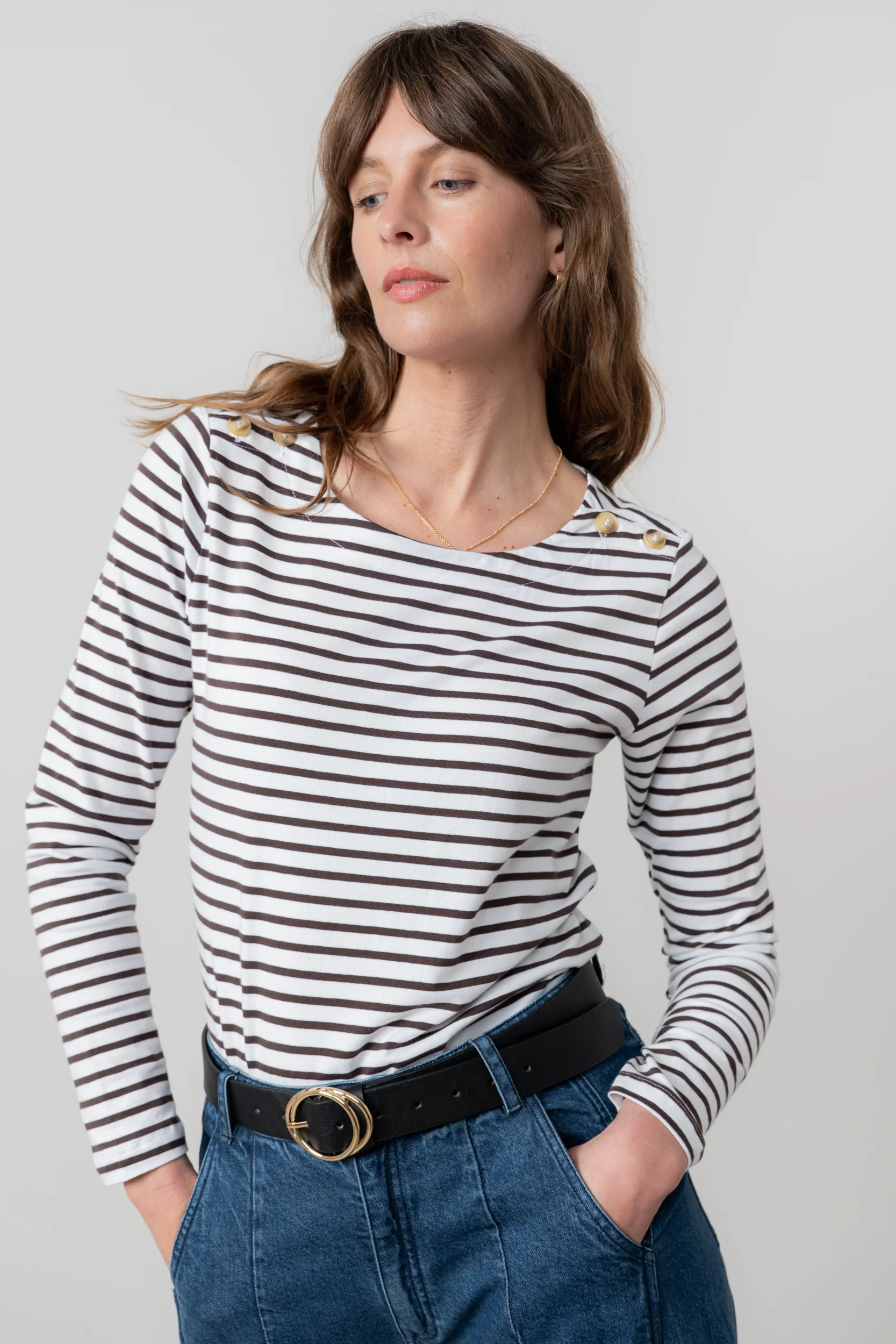 Riverside Striped Casual Jersey Top Chocolate - Image 3