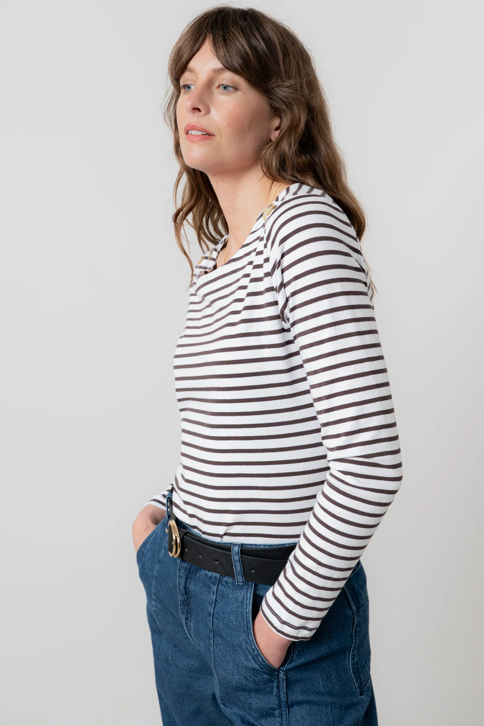 Riverside Striped Casual Jersey Top Chocolate - Image 5