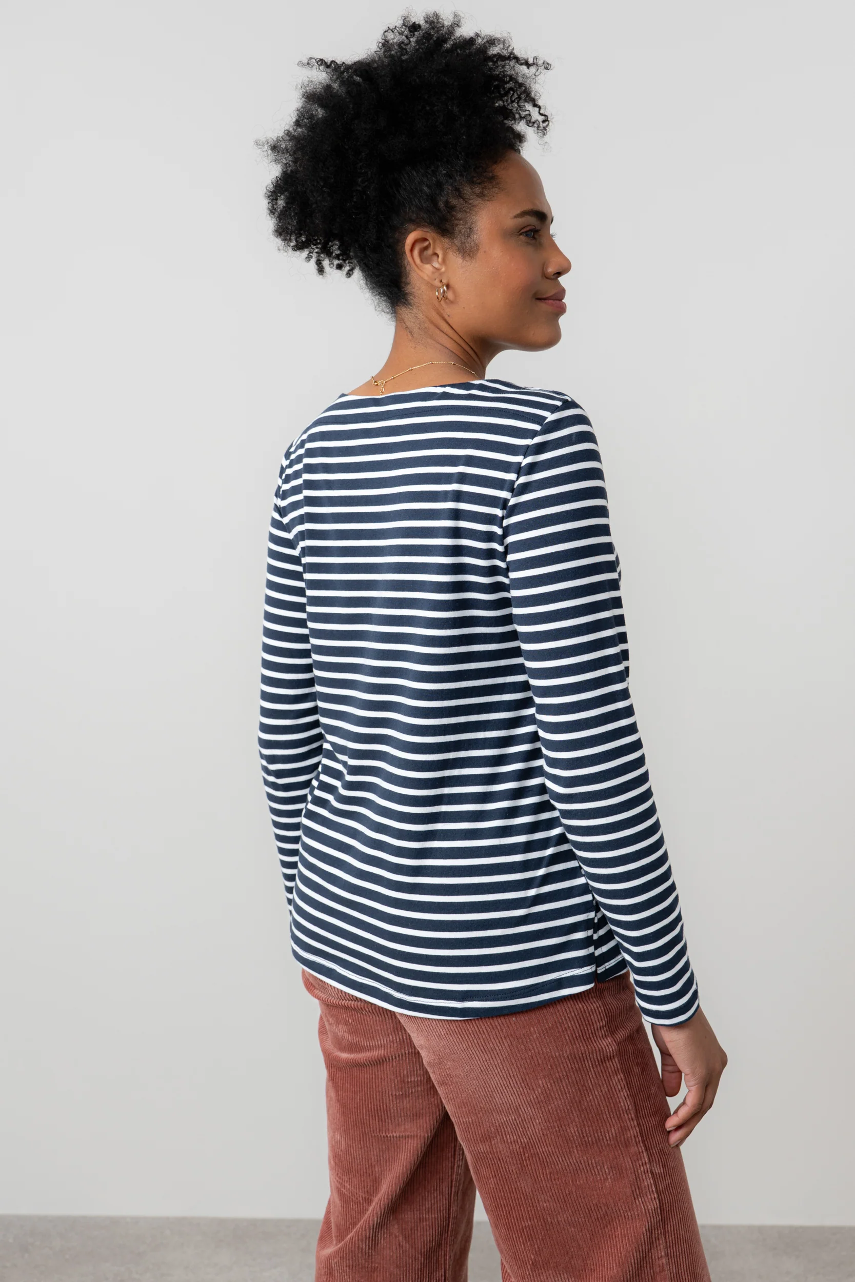 Riverside Striped Casual Jersey Top Navy - Image 4