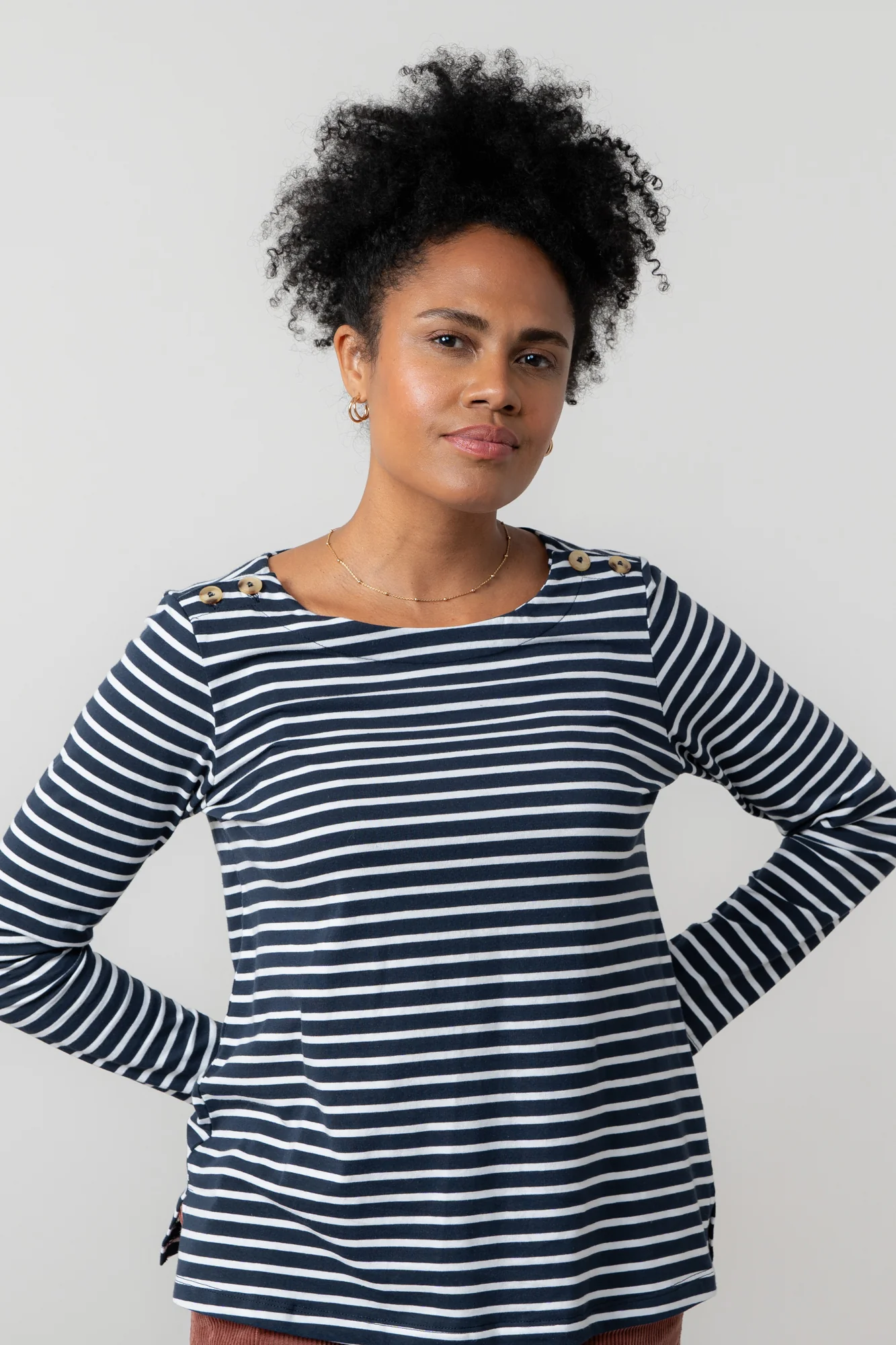 Riverside Striped Casual Jersey Top Navy - Image 5