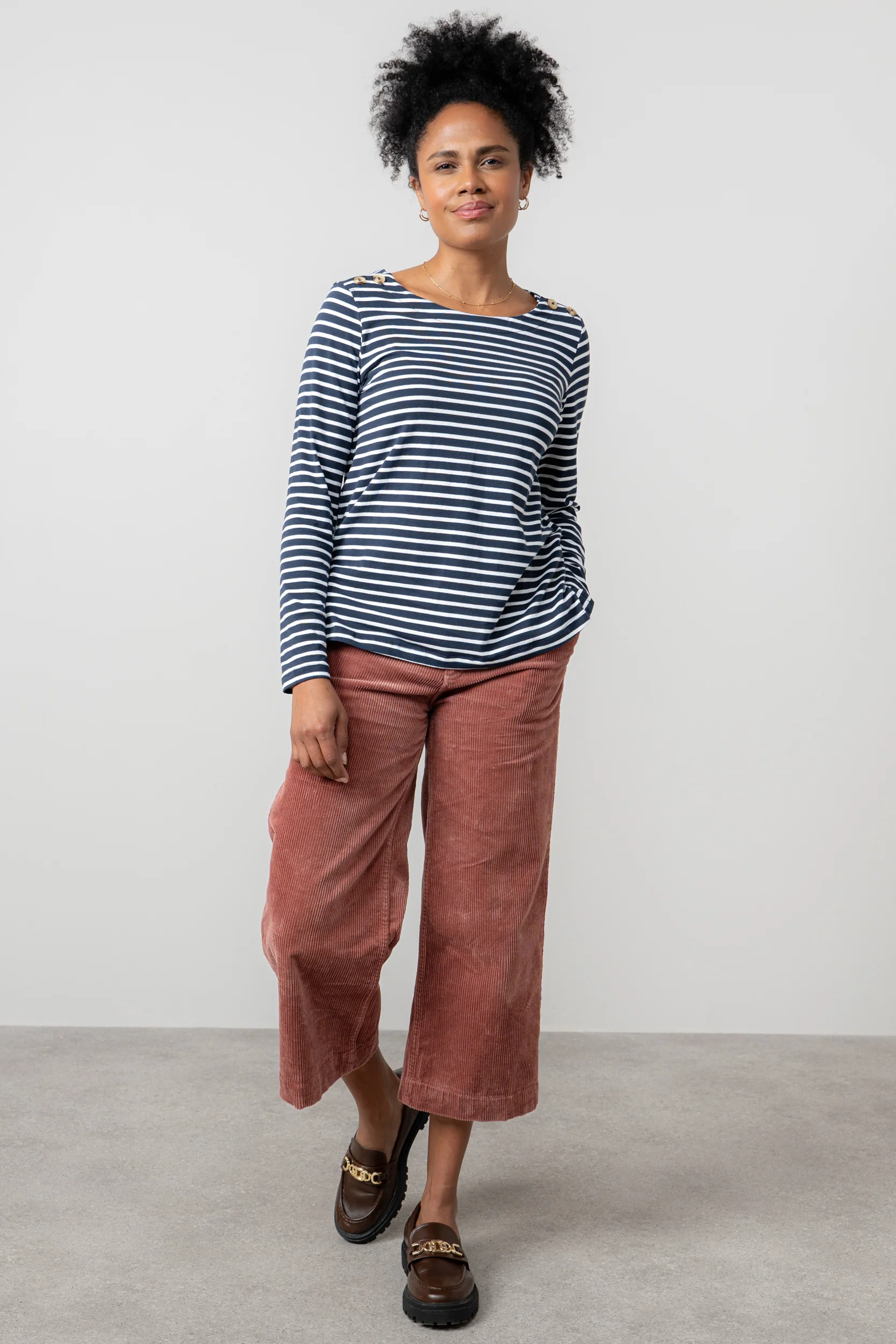 Riverside Striped Casual Jersey Top Navy - Image 6