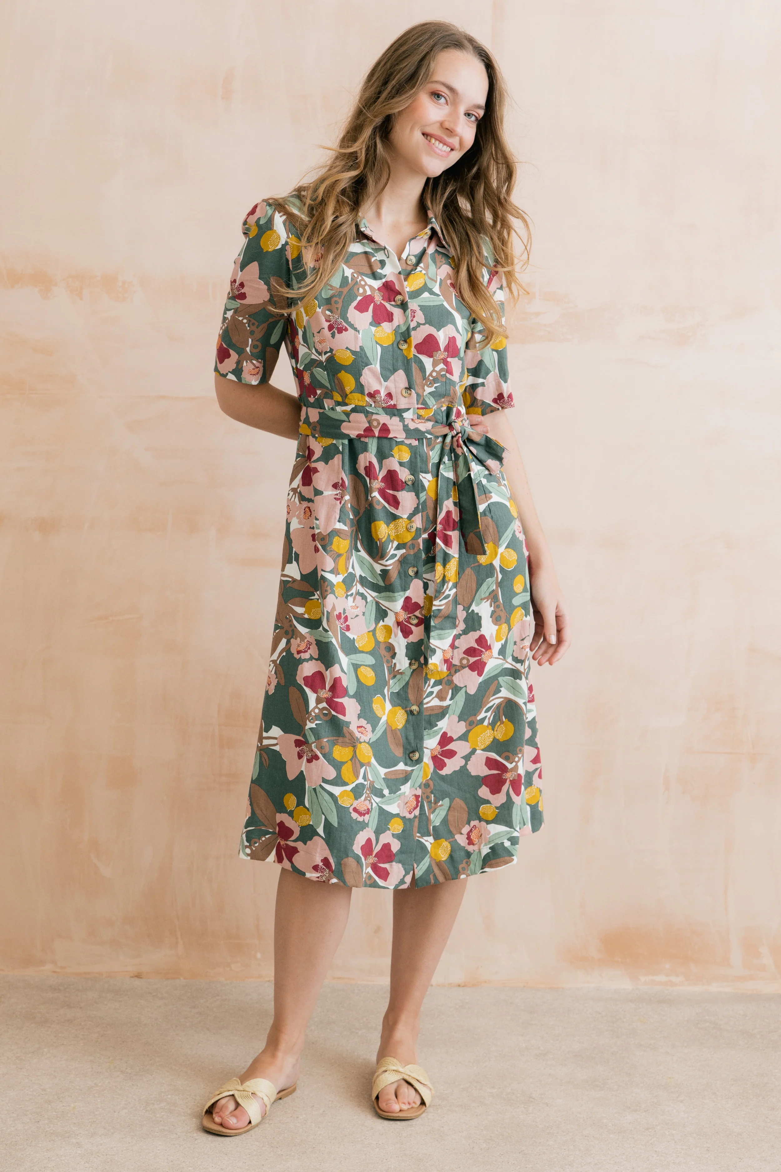 Robyn Belted Tea Dress Laurel Green - Image 3