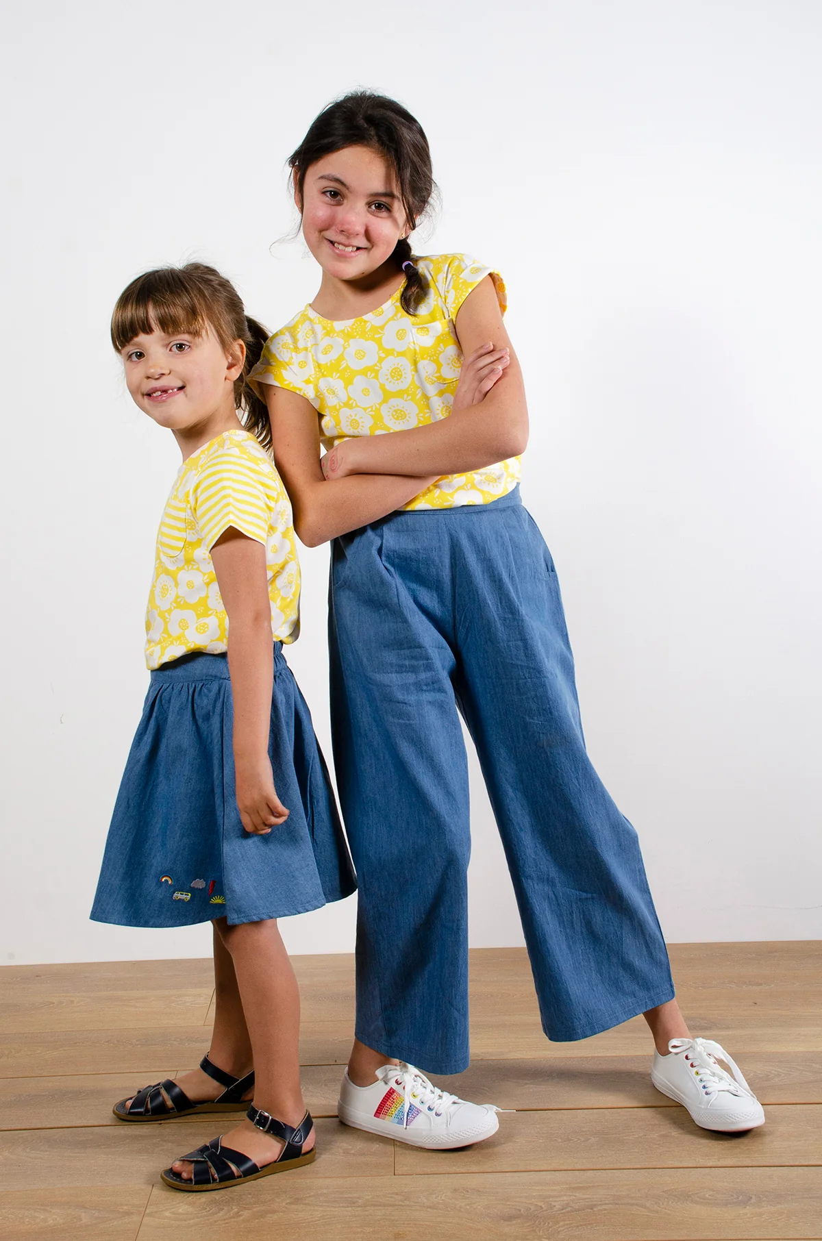 Roll Sleeve Floral Yellow Two Colour Tee - Image 4