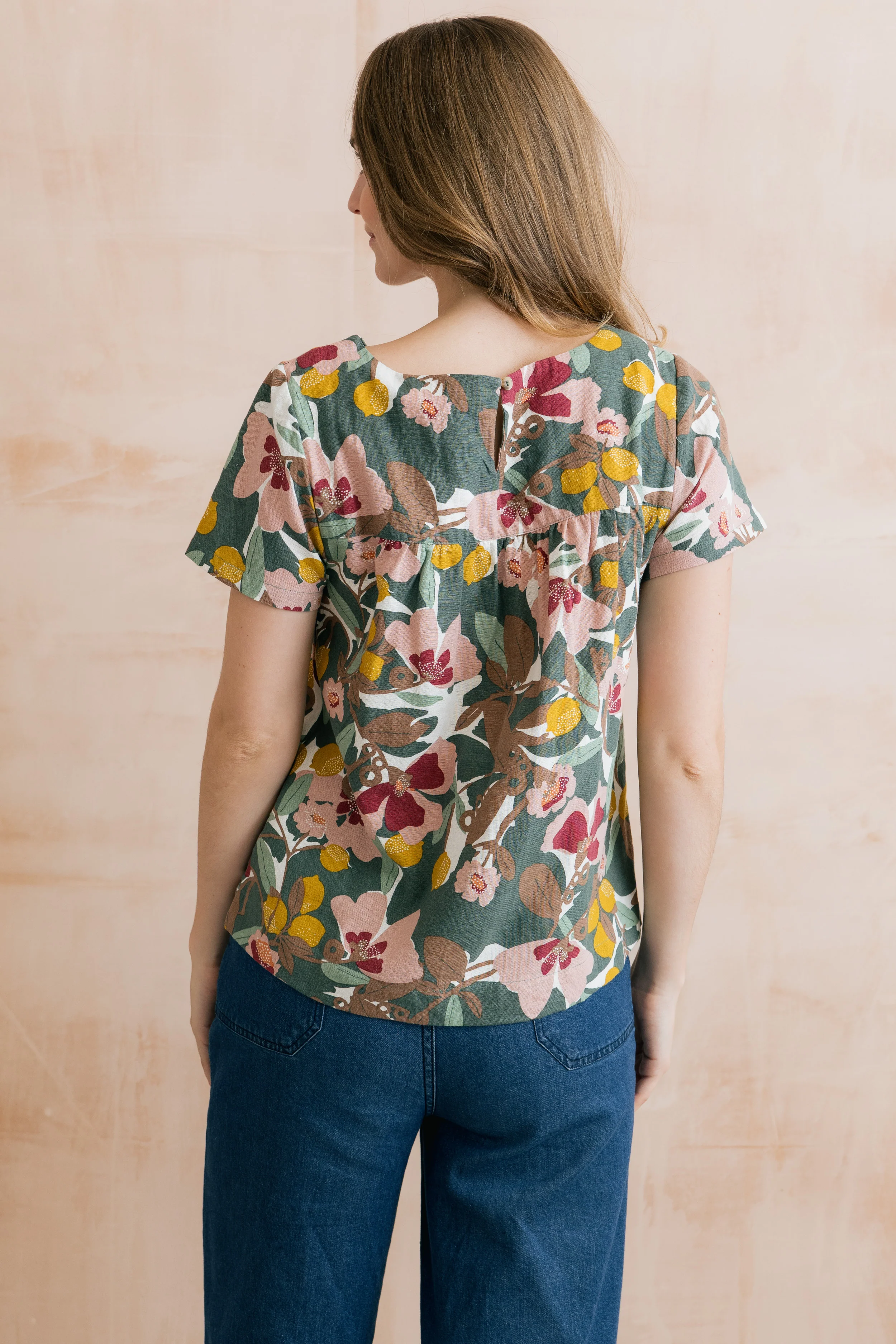 Rosali Linen Blend Printed Top Laurel Green - Image 4