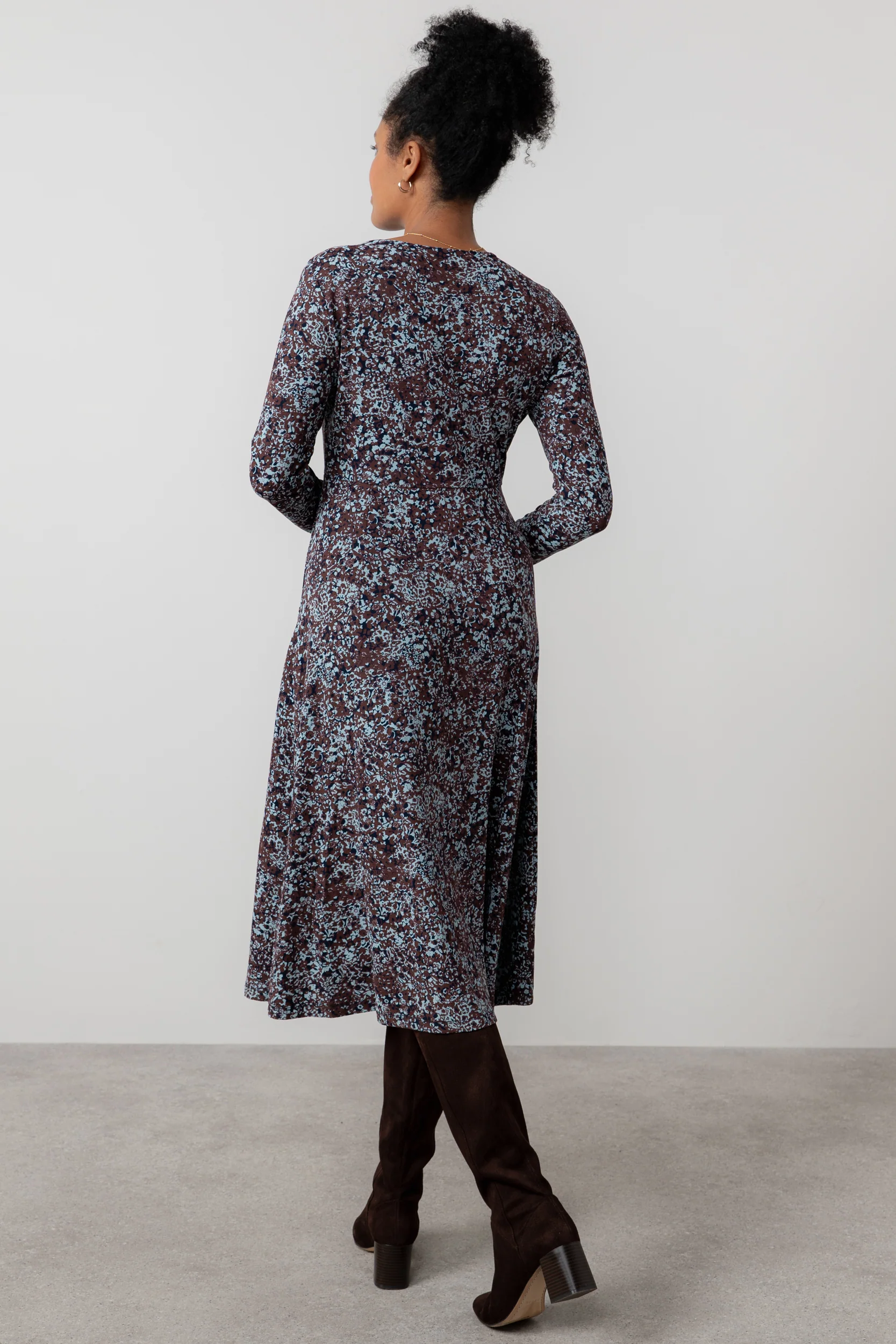 Rose Floral Print Wrap Dress Chocolate - Image 4