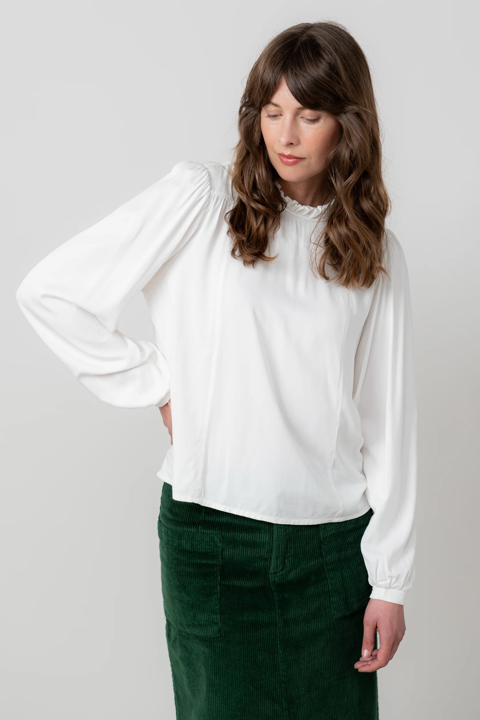 Rosewood Frill High Neck Top White - Image 3