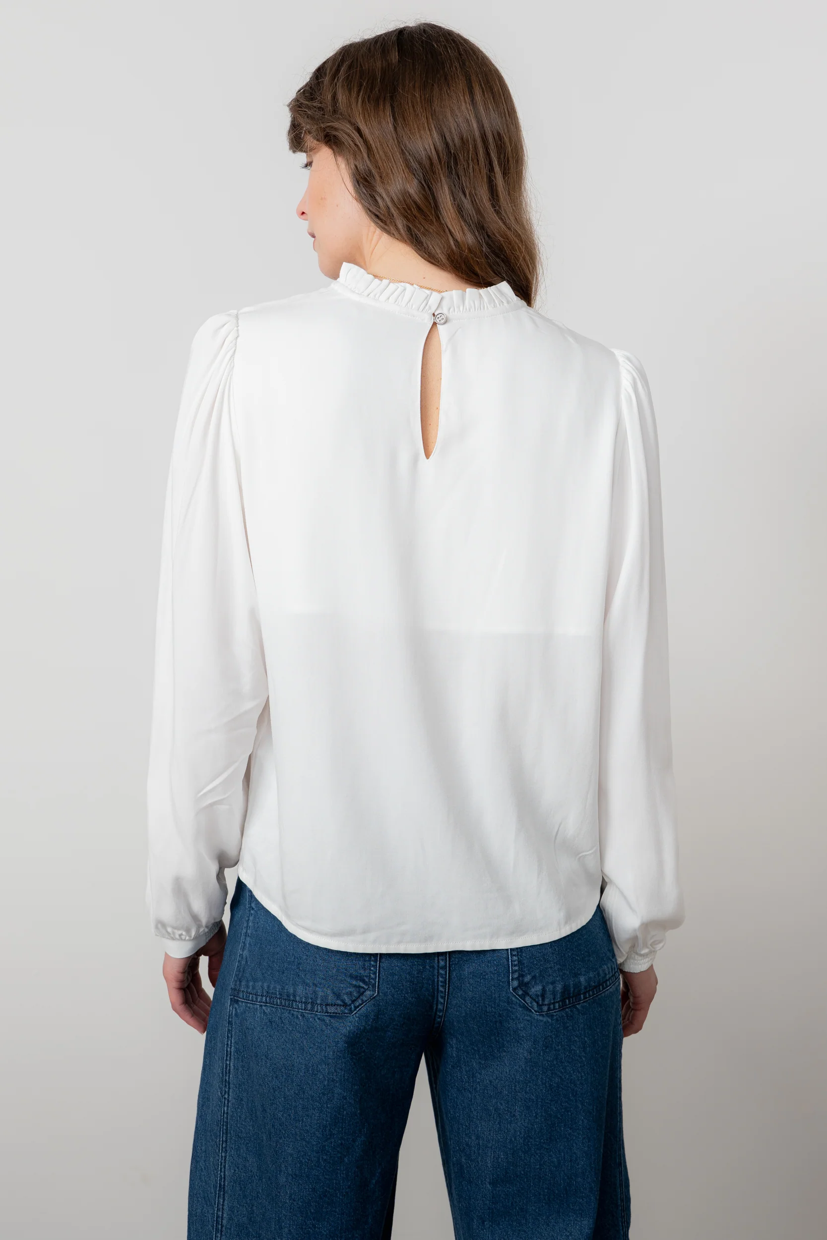 Rosewood Frill High Neck Top White - Image 5