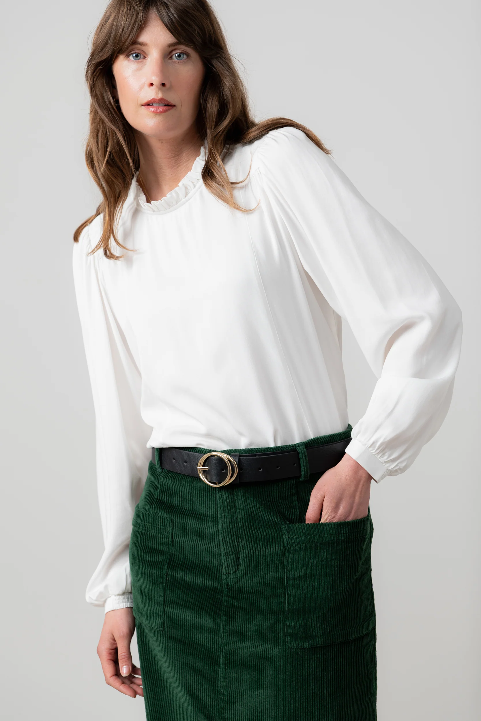 Rosewood Frill High Neck Top White - Image 6