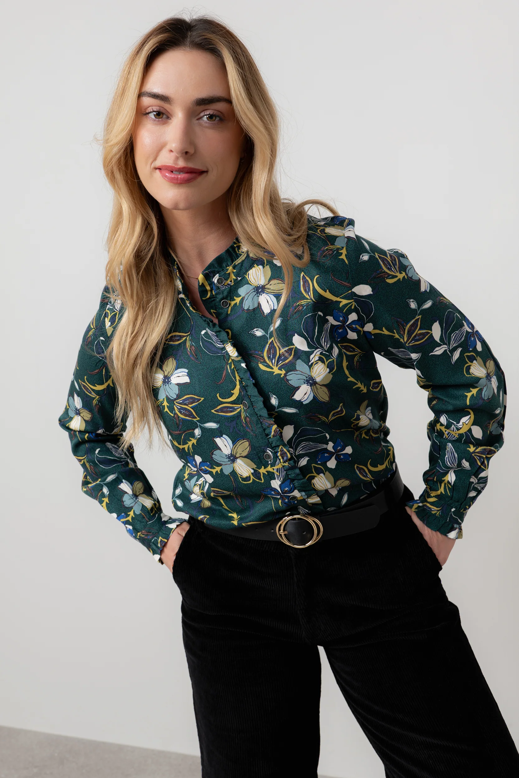 Sage Floral Print Frill Blouse Green - Image 3